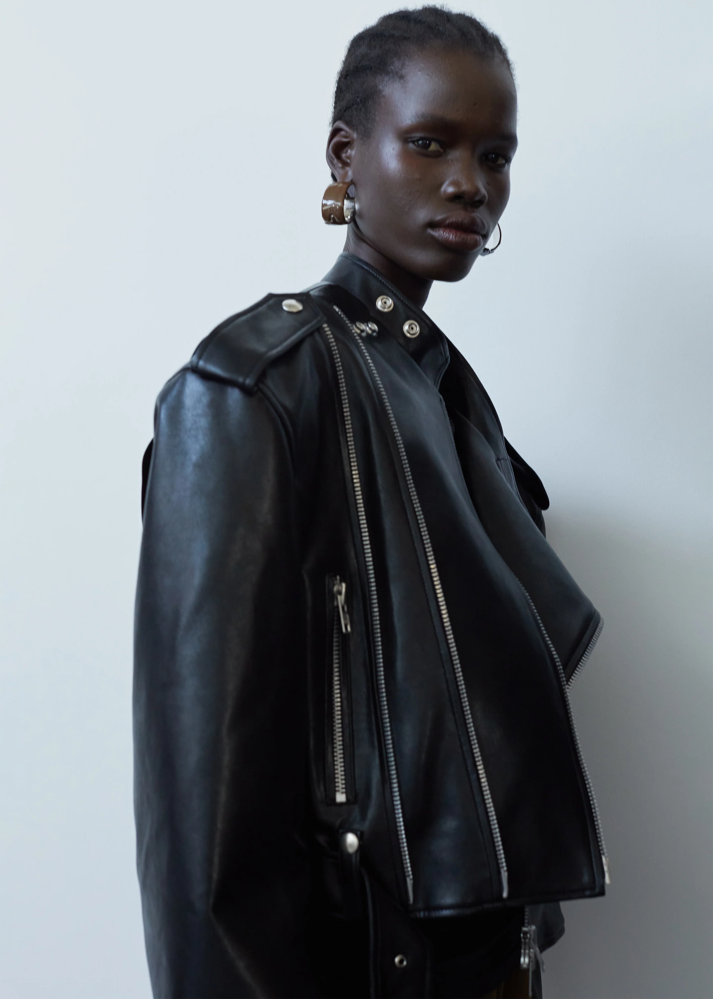 Teagan Boxy Faux Leather Jacket - Black - Image 3