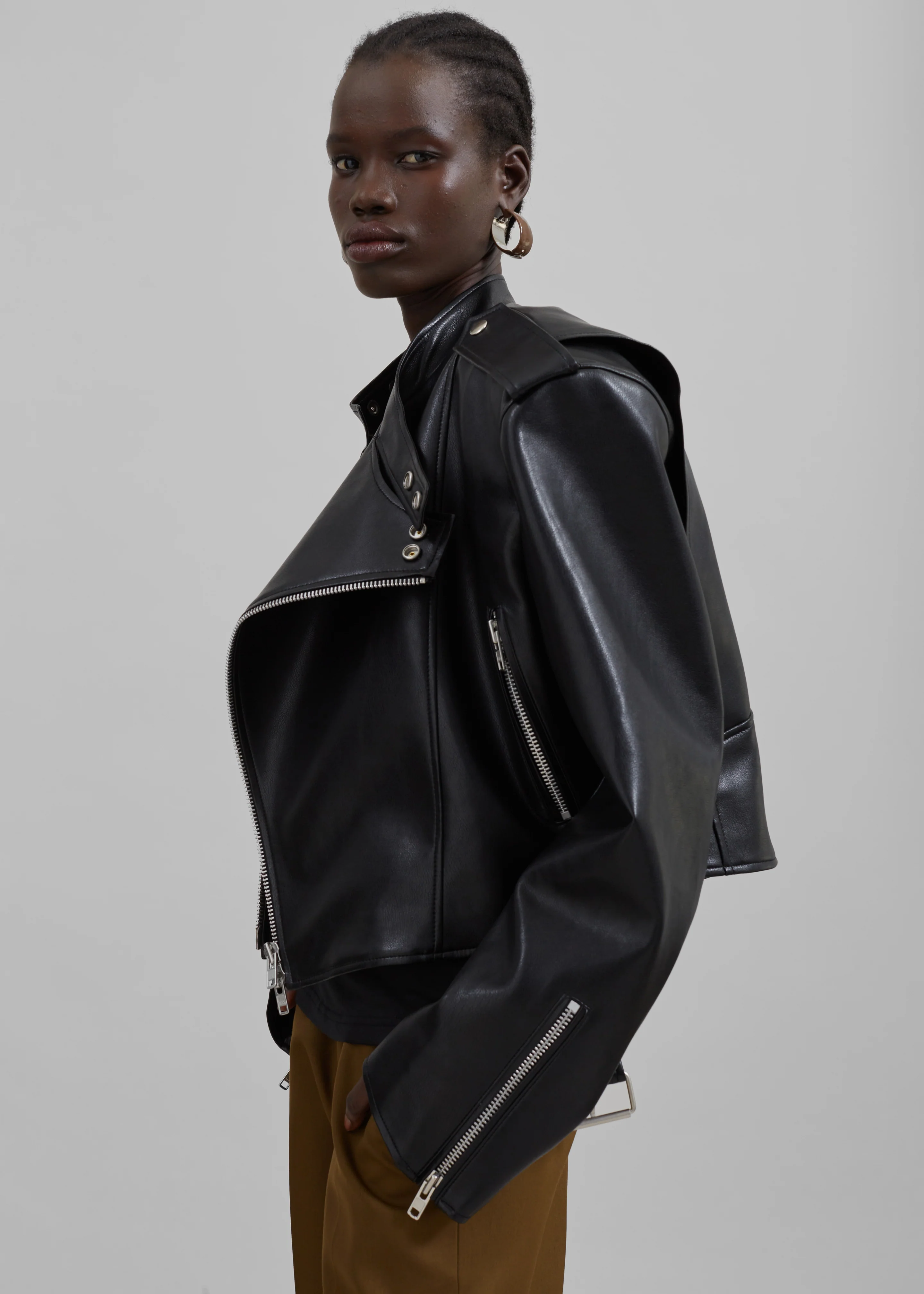 Teagan Boxy Faux Leather Jacket - Black - Image 4