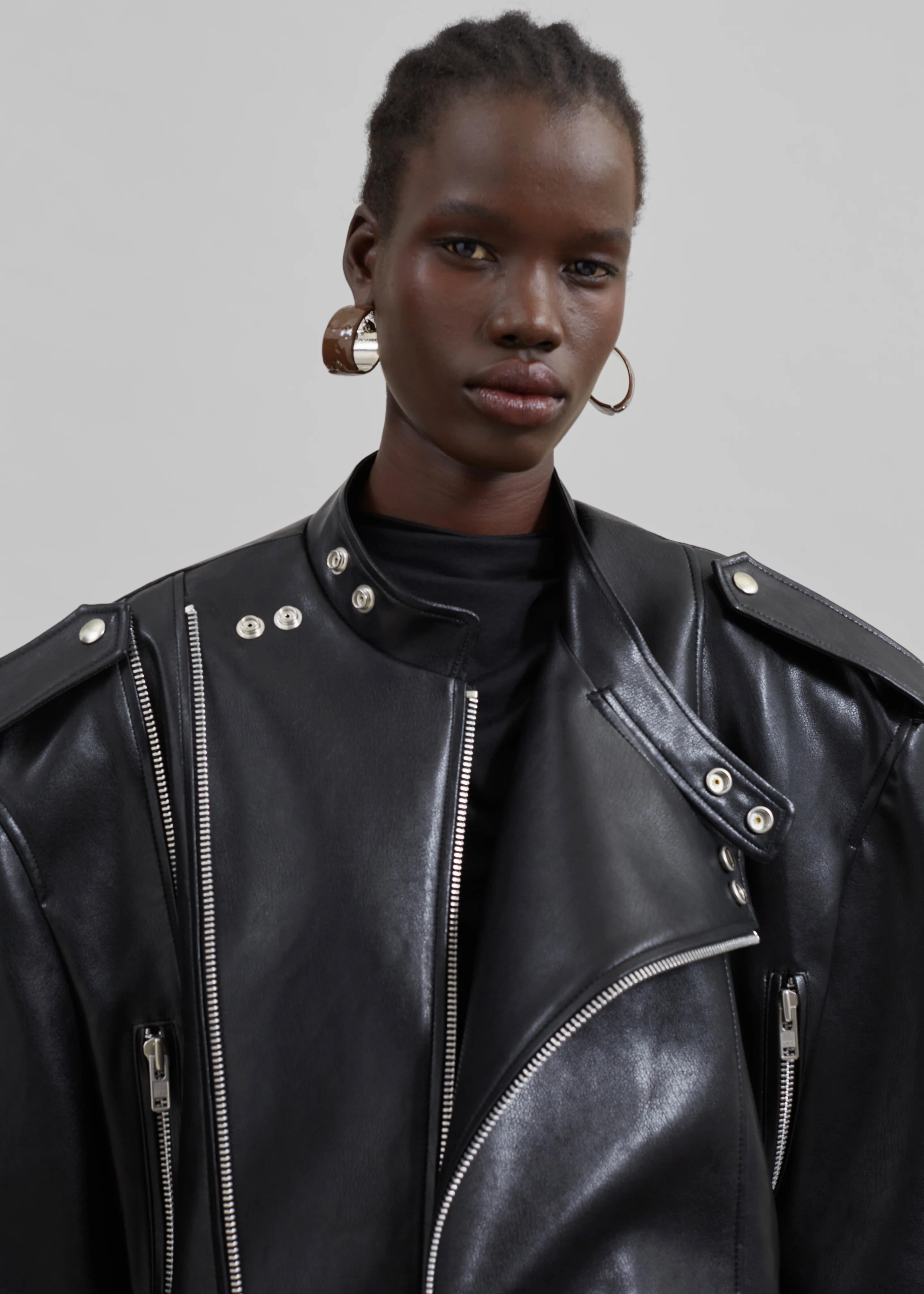 Teagan Boxy Faux Leather Jacket - Black - Image 5