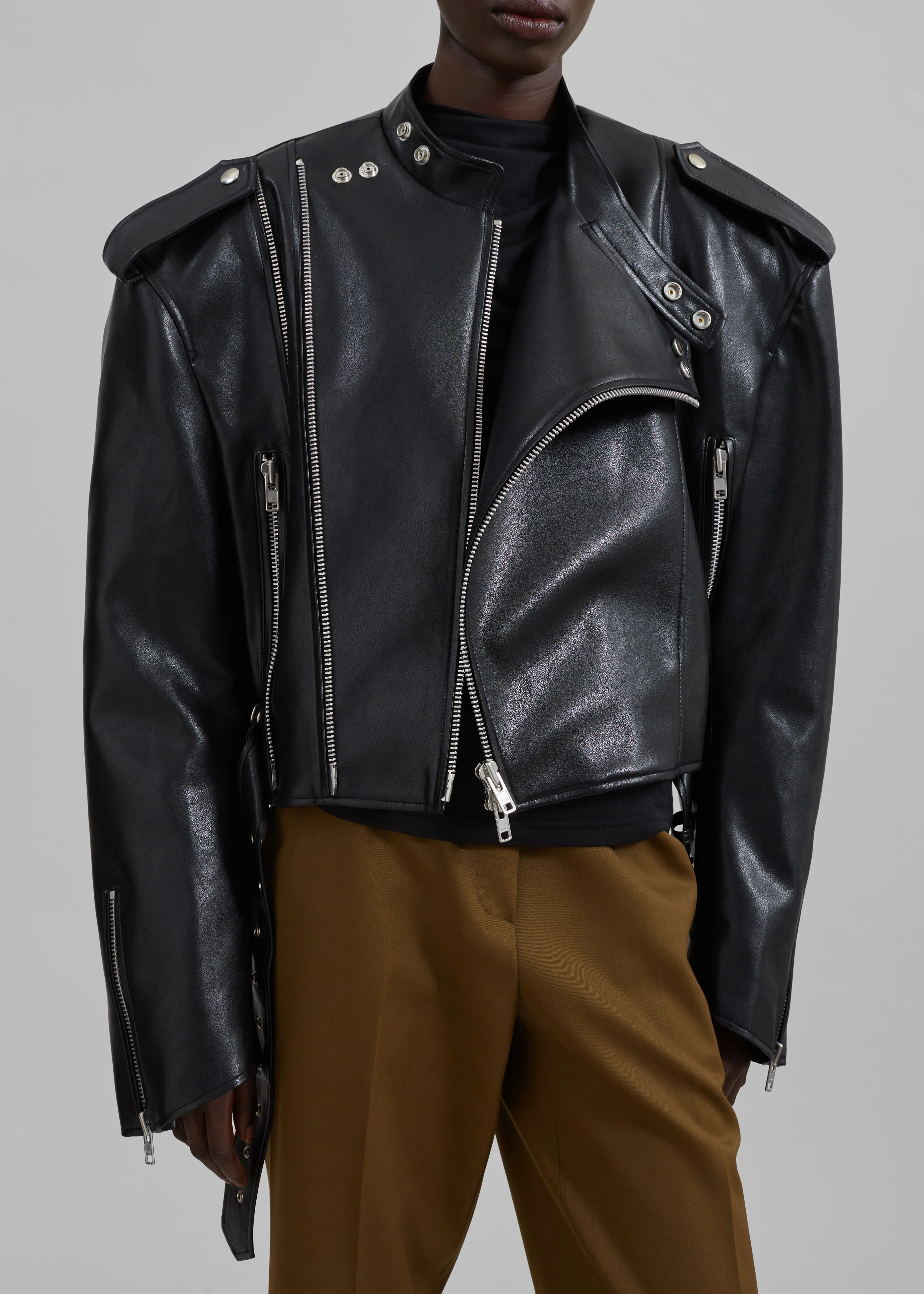 Teagan Boxy Faux Leather Jacket - Black - Image 7