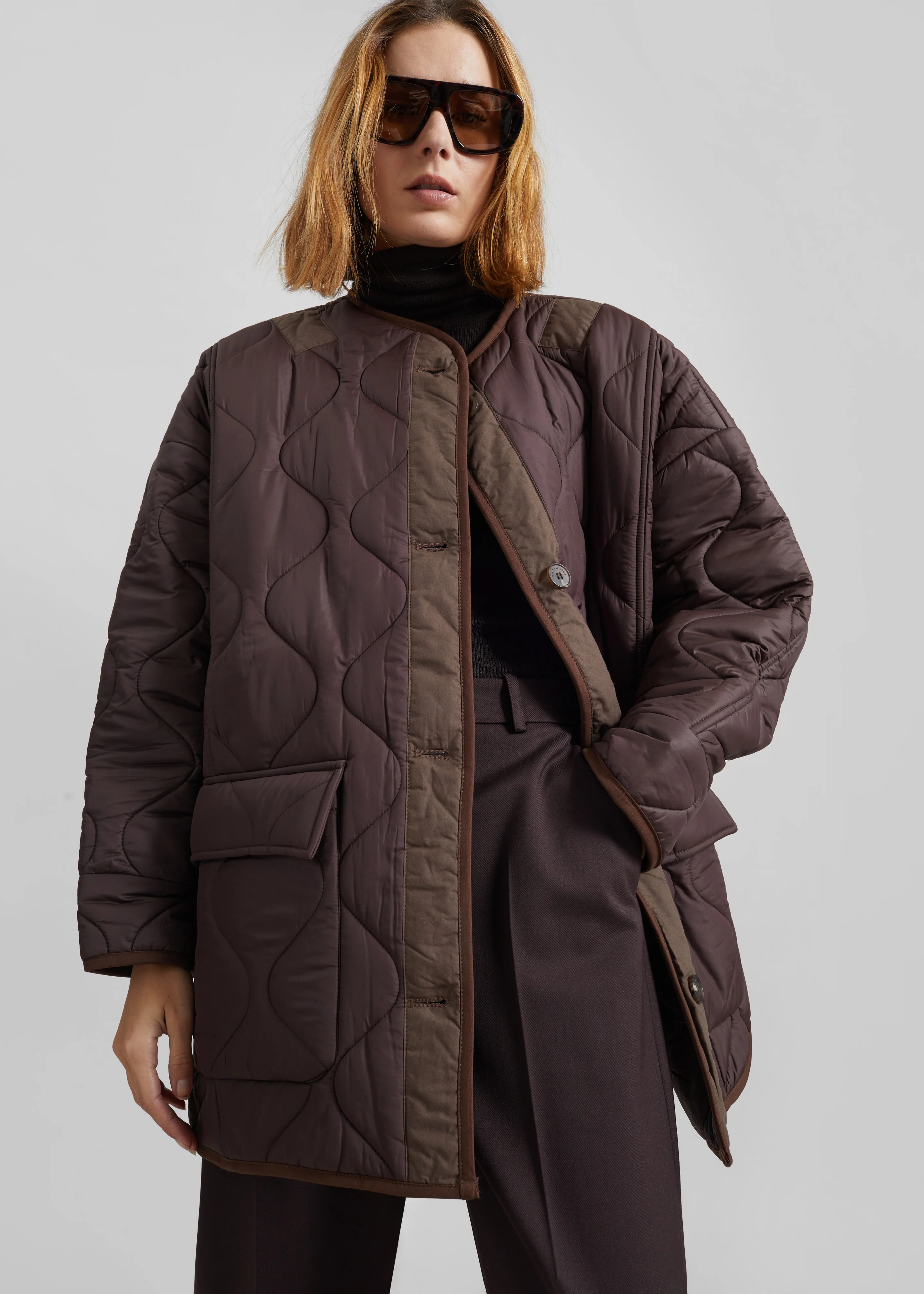 Teddy Quilted Jacket - Brown - Image 4