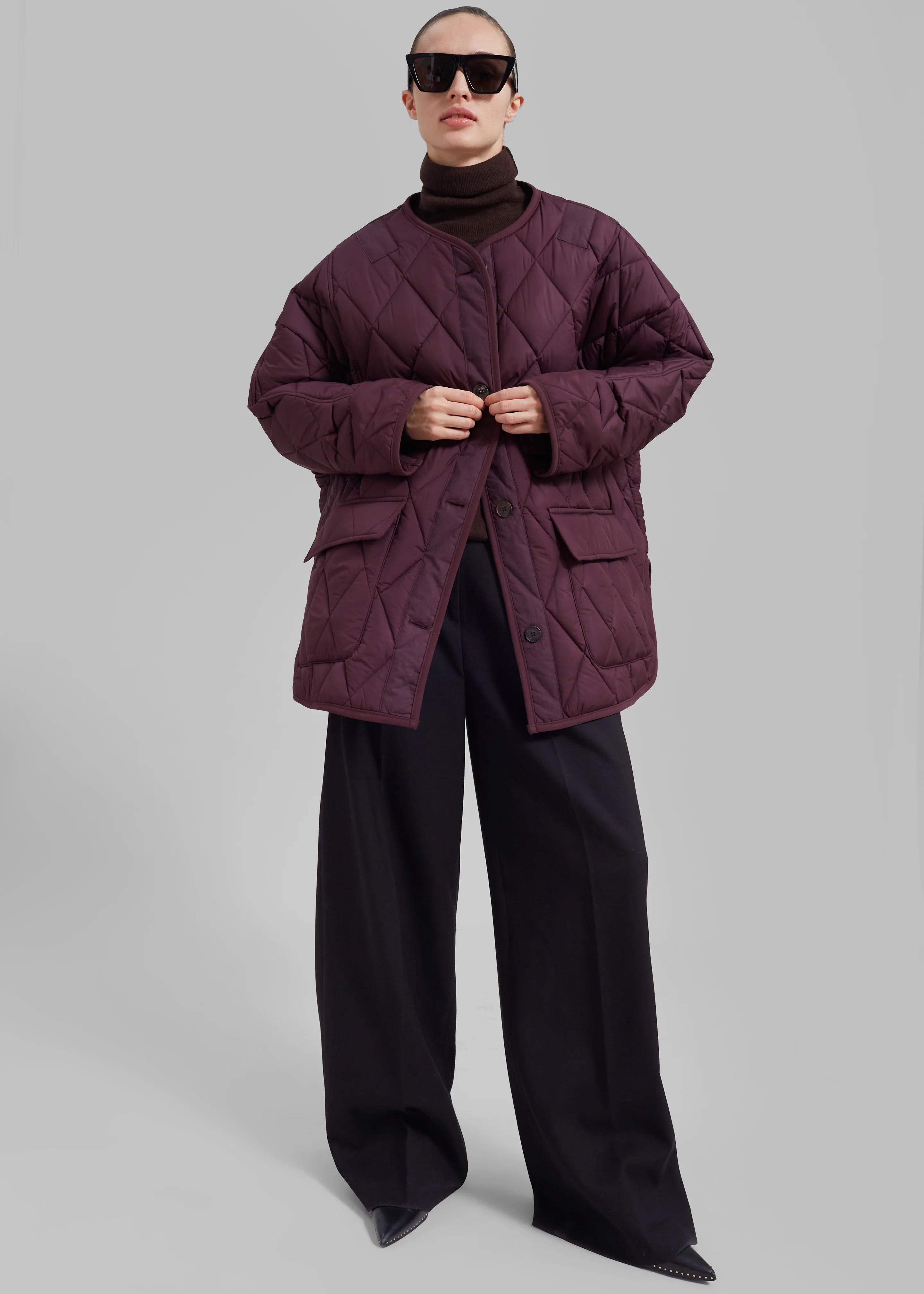 Teddy Quilted Jacket - Burgundy - Image 3