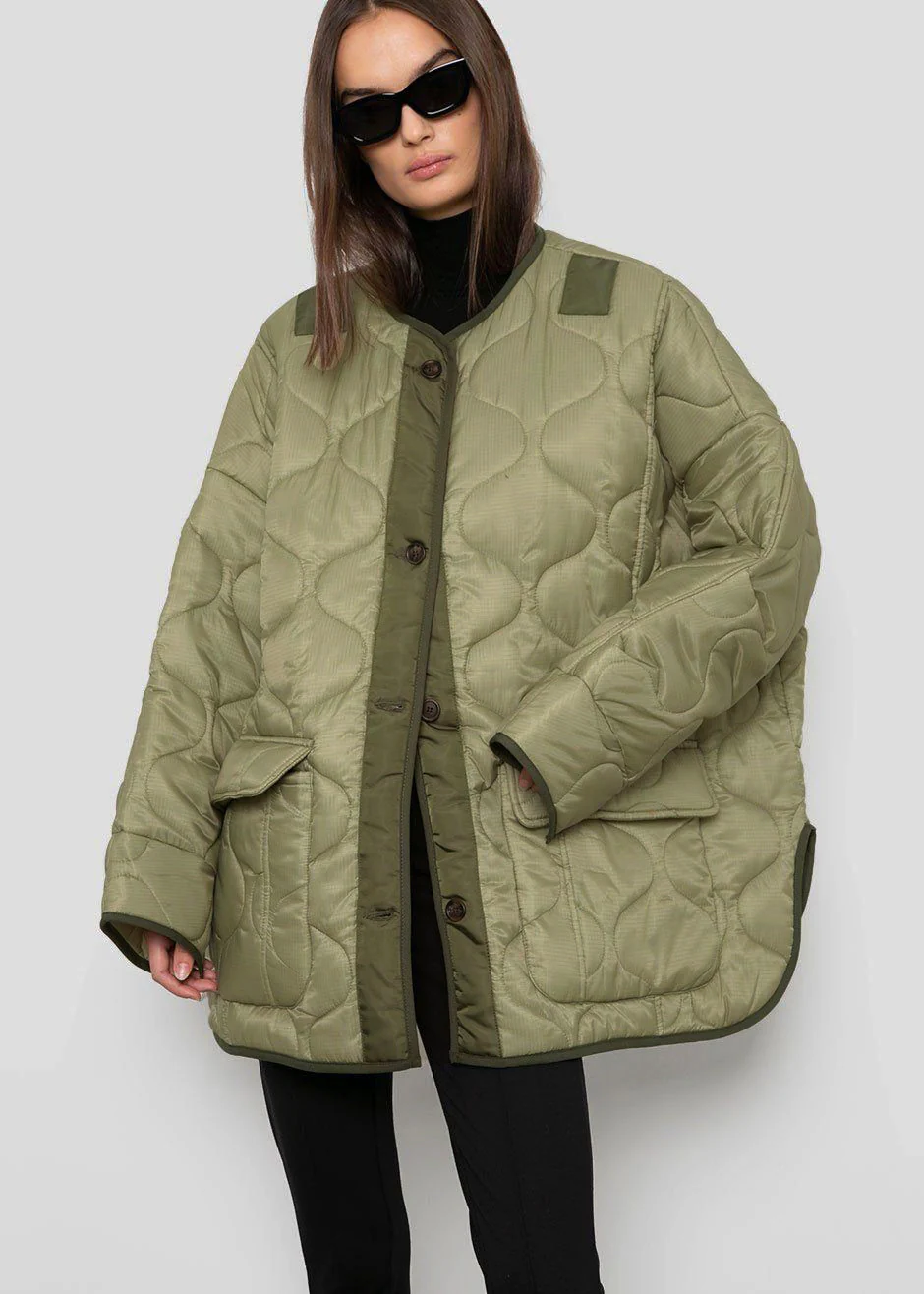 Teddy Quilted Jacket - Moss Green - Image 5