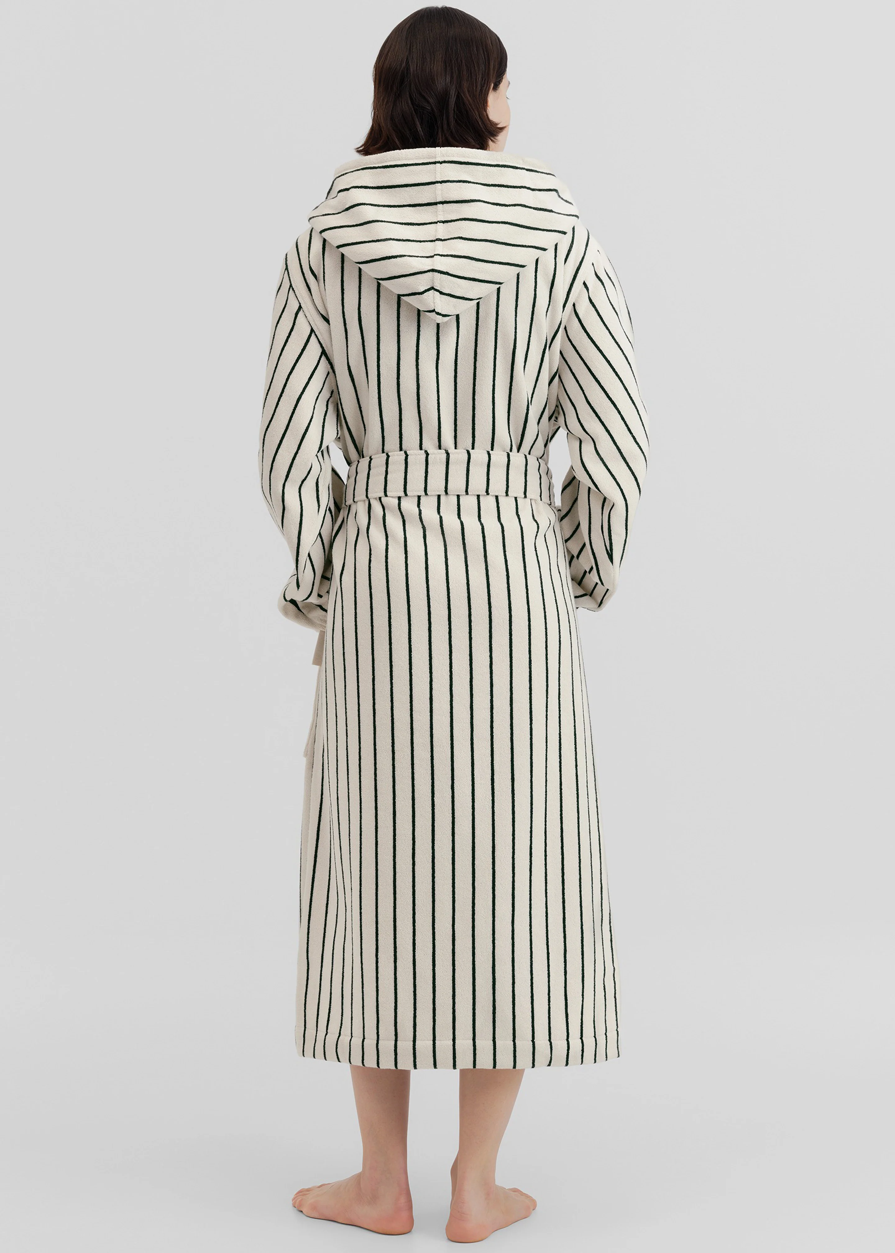 Tekla Hooded Bathrobe - Racing Green Stripes - Image 9