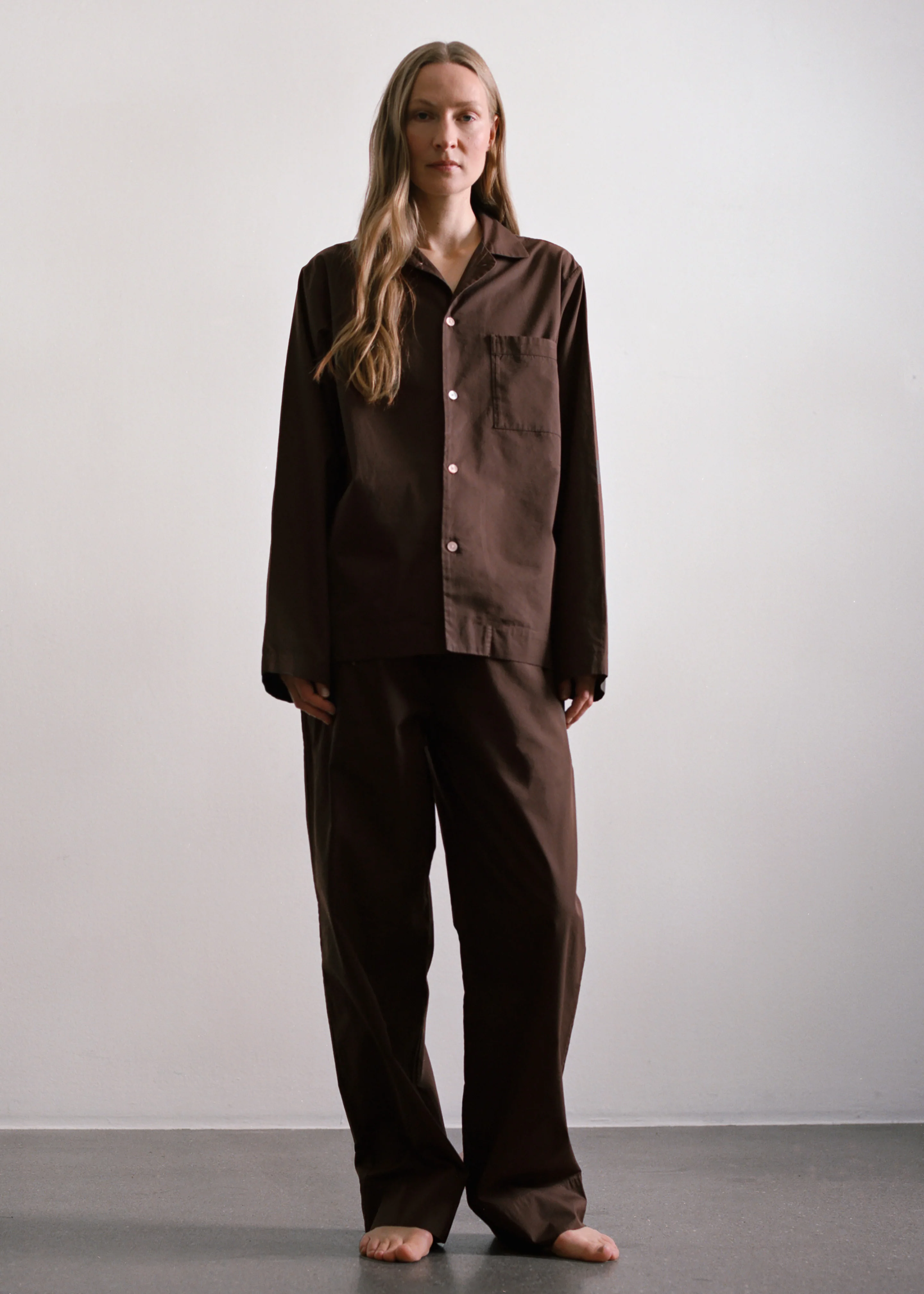Tekla Poplin Pyjama Pants - Coffee - Image 3