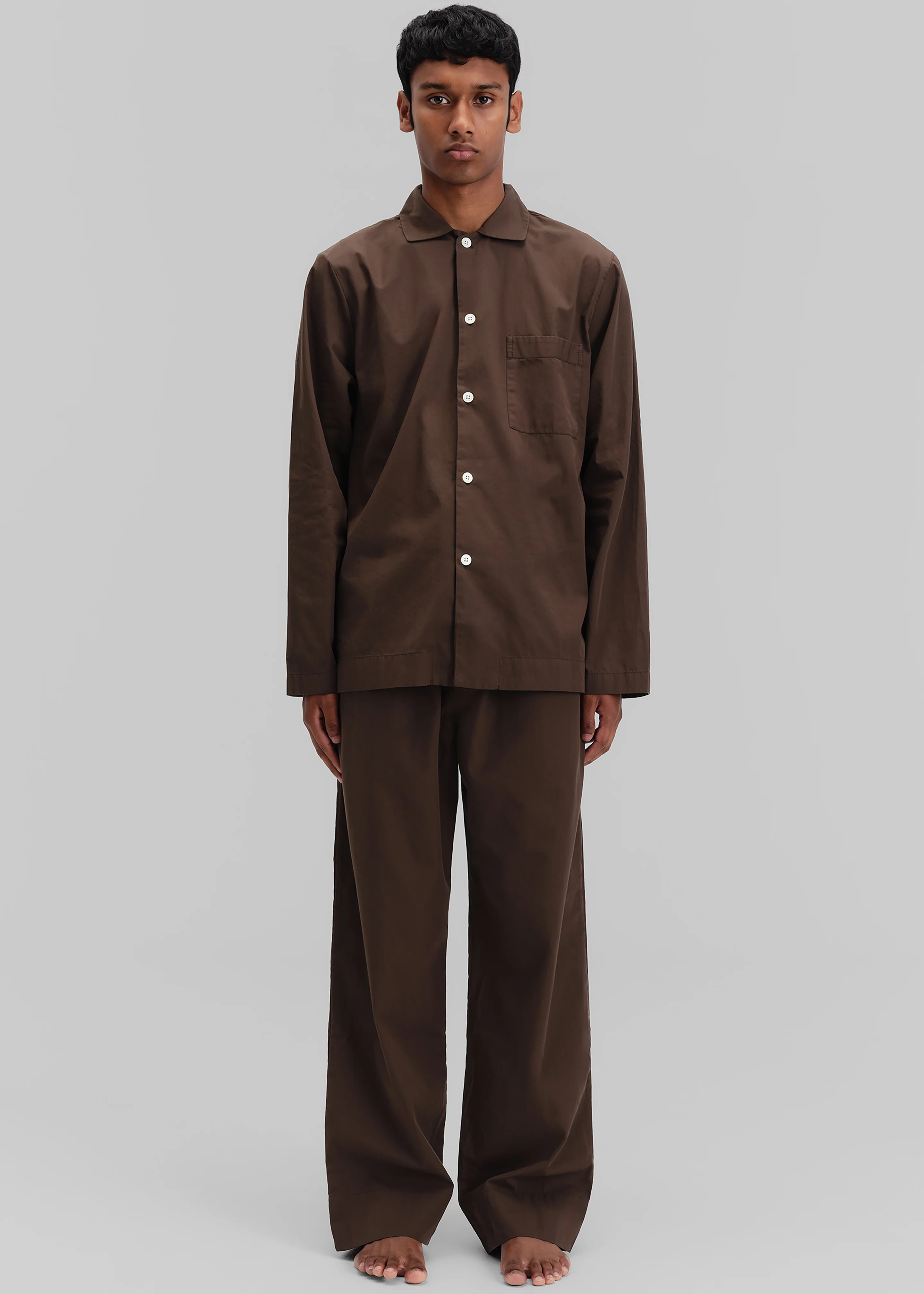 Tekla Poplin Pyjama Shirt - Coffee - Image 8