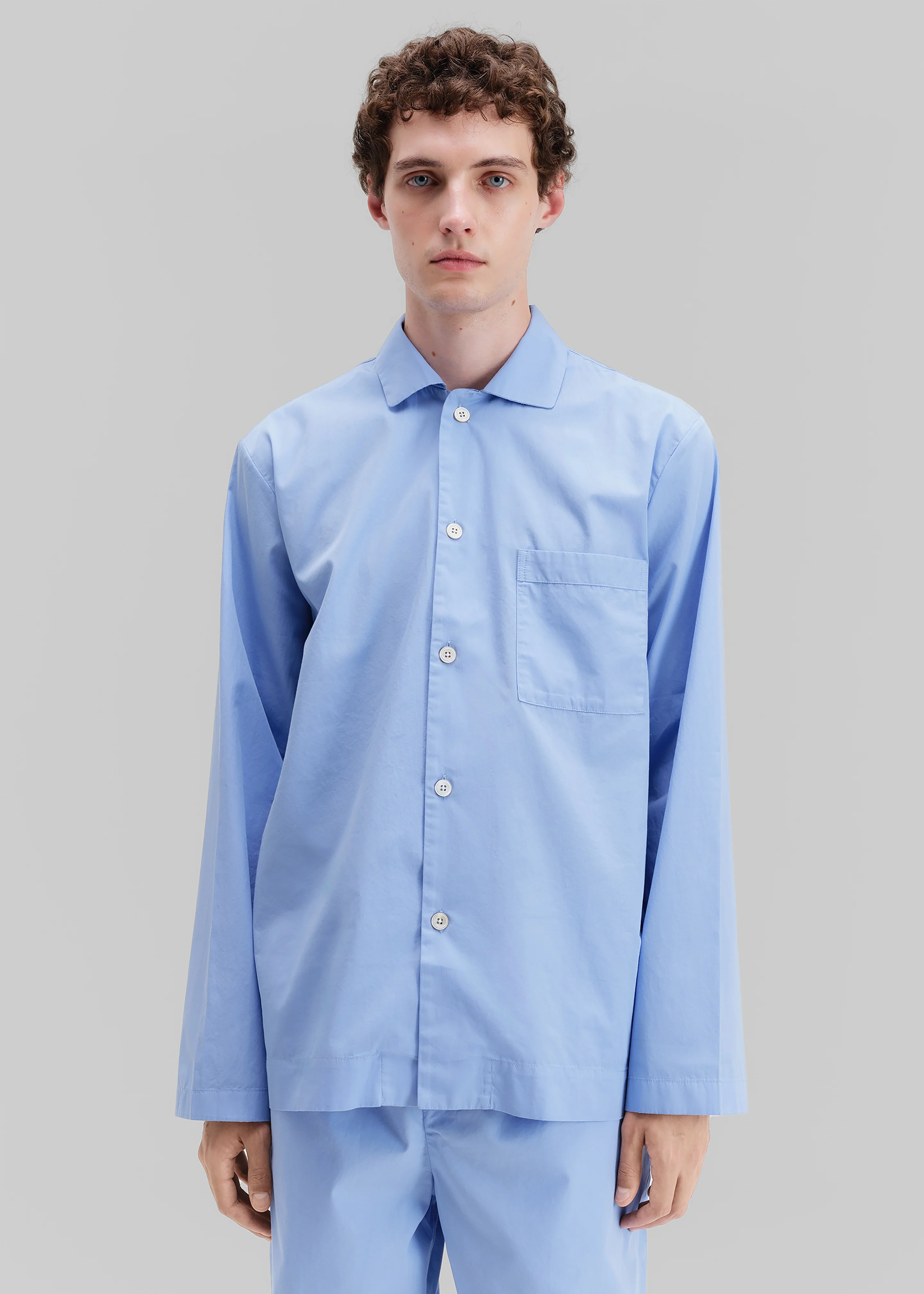 Tekla Poplin Pyjama Shirt - Cornflower Blue - Image 4