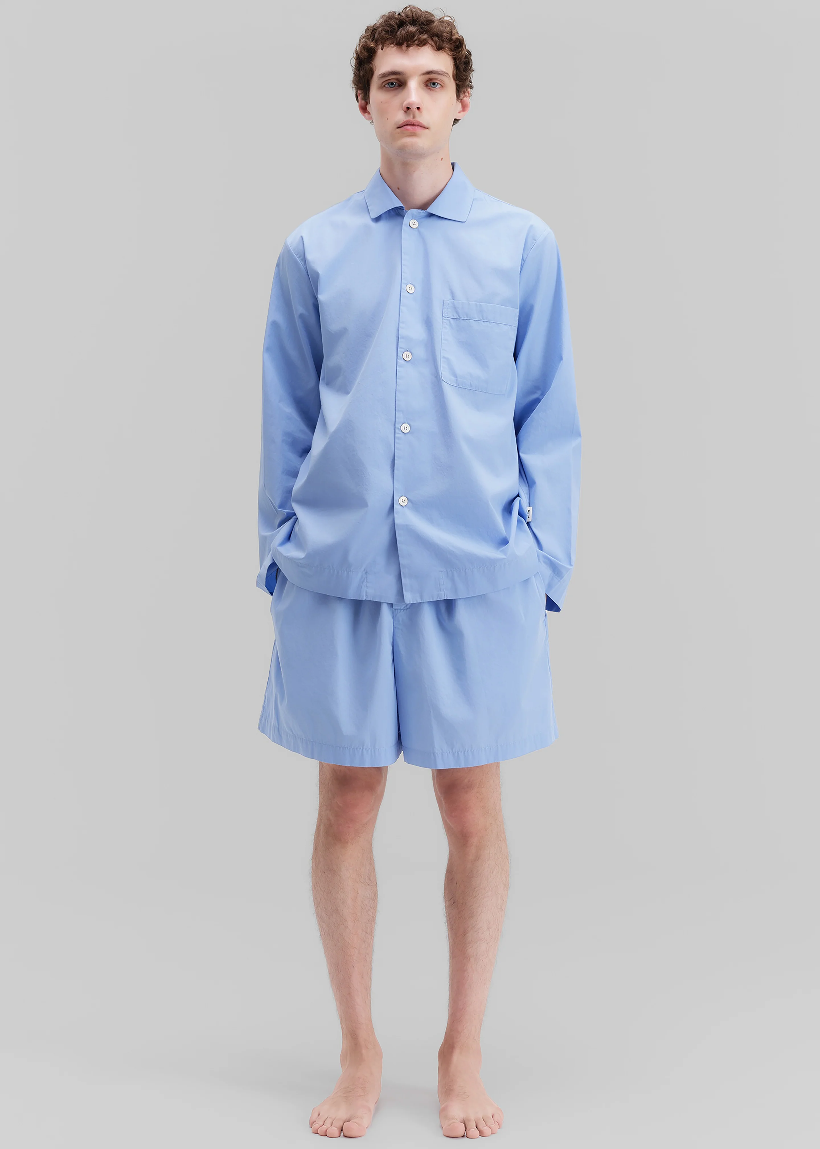 Tekla Poplin Pyjama Shirt - Cornflower Blue - Image 6