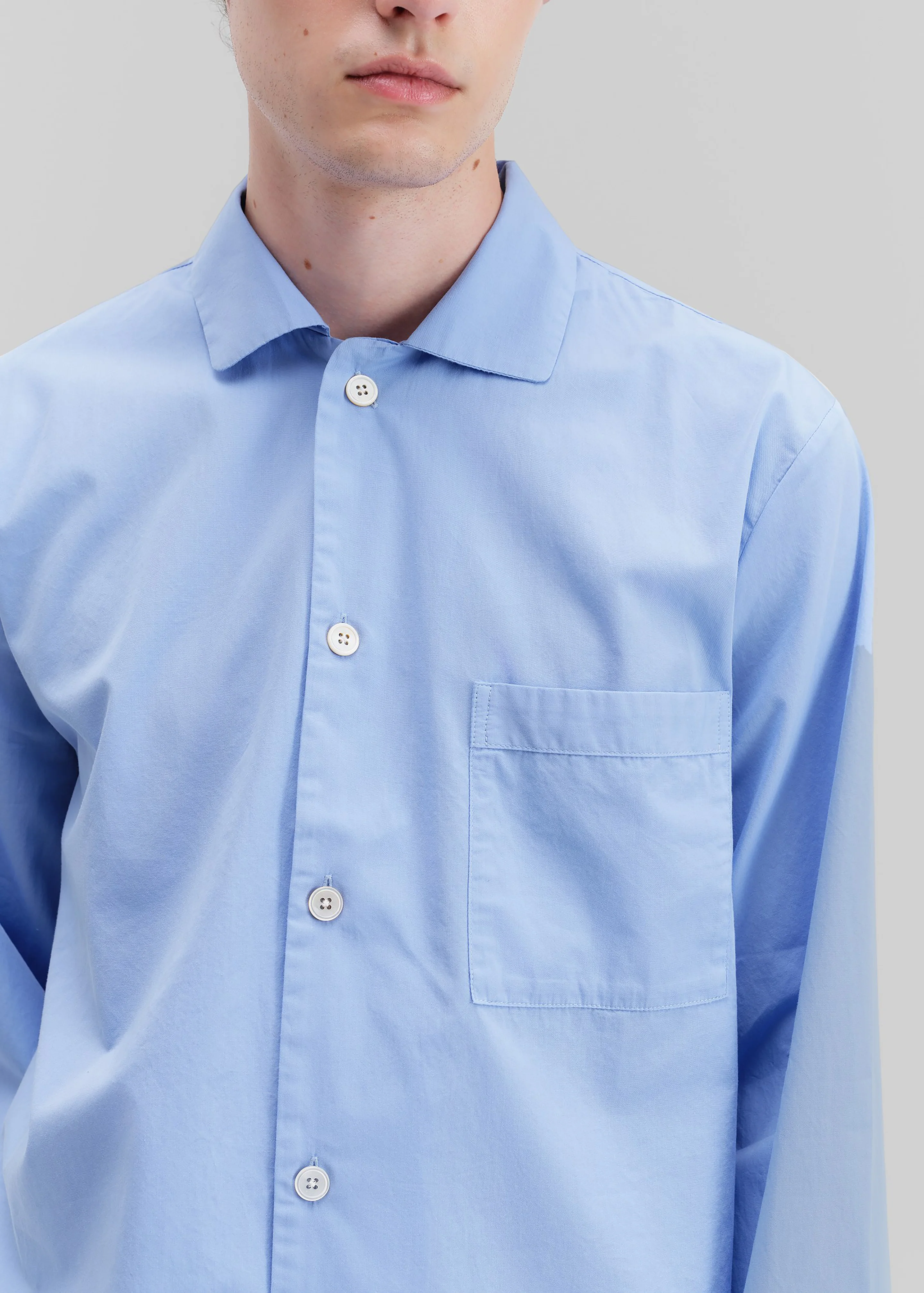 Tekla Poplin Pyjama Shirt - Cornflower Blue - Image 7