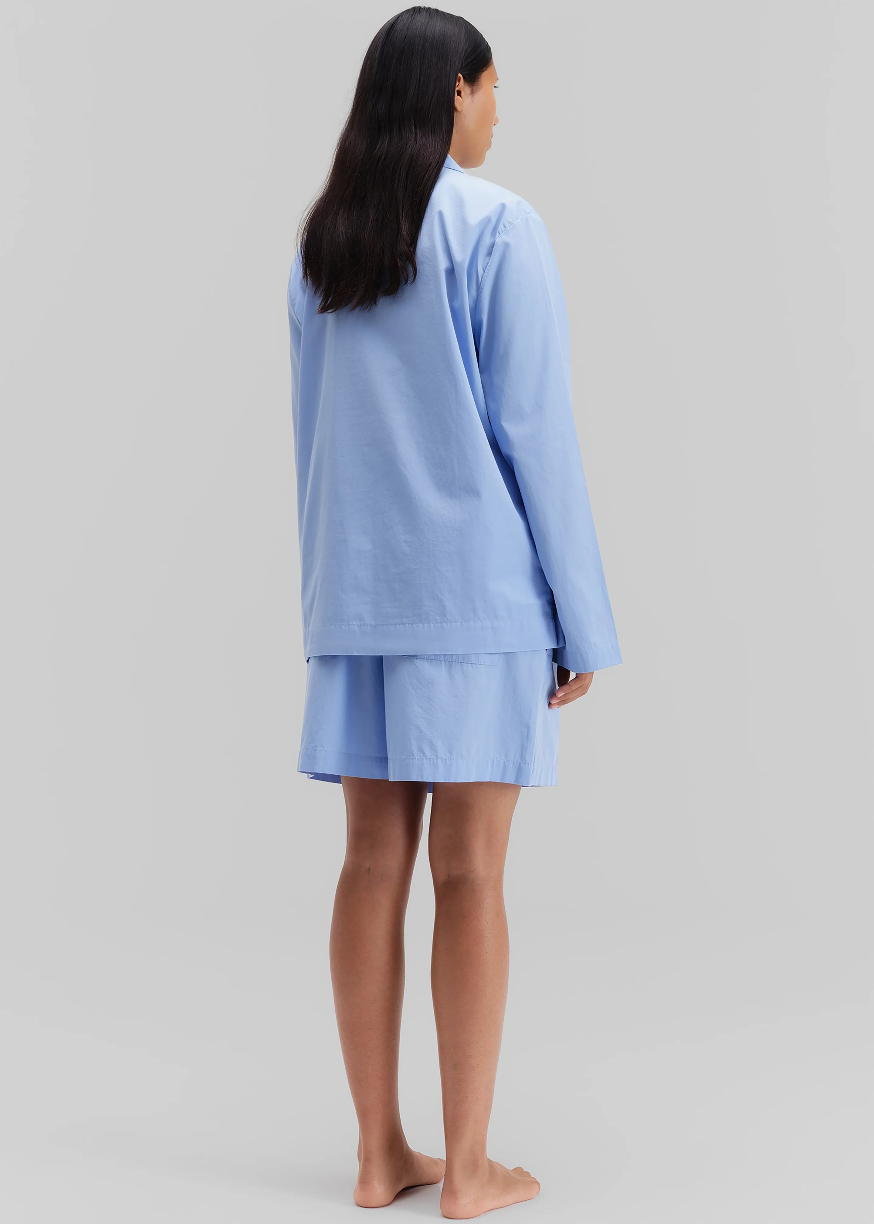 Tekla Poplin Pyjama Shirt - Cornflower Blue - Image 9