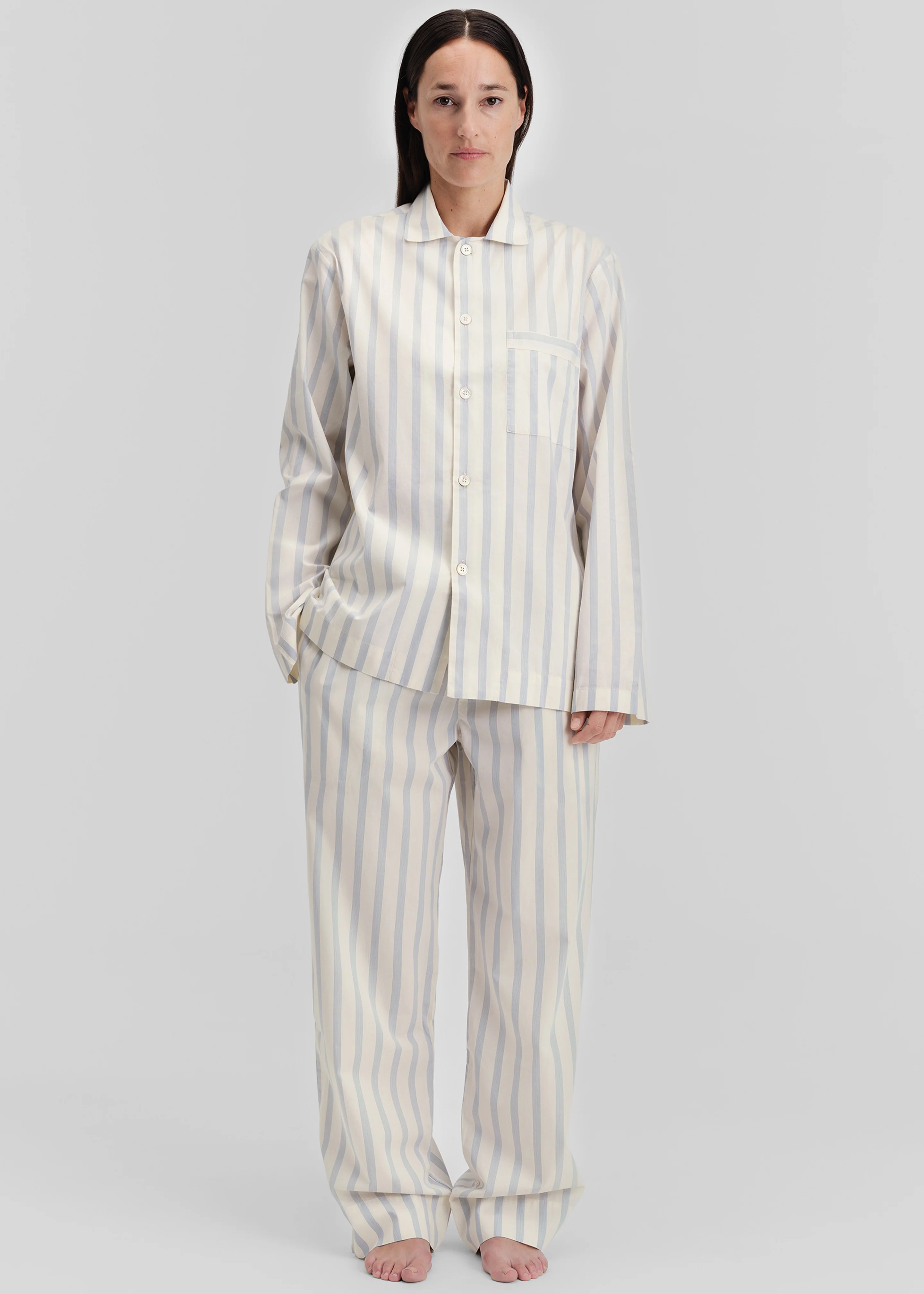 Tekla Poplin Pyjama Shirt - Needle Stripes - Image 2