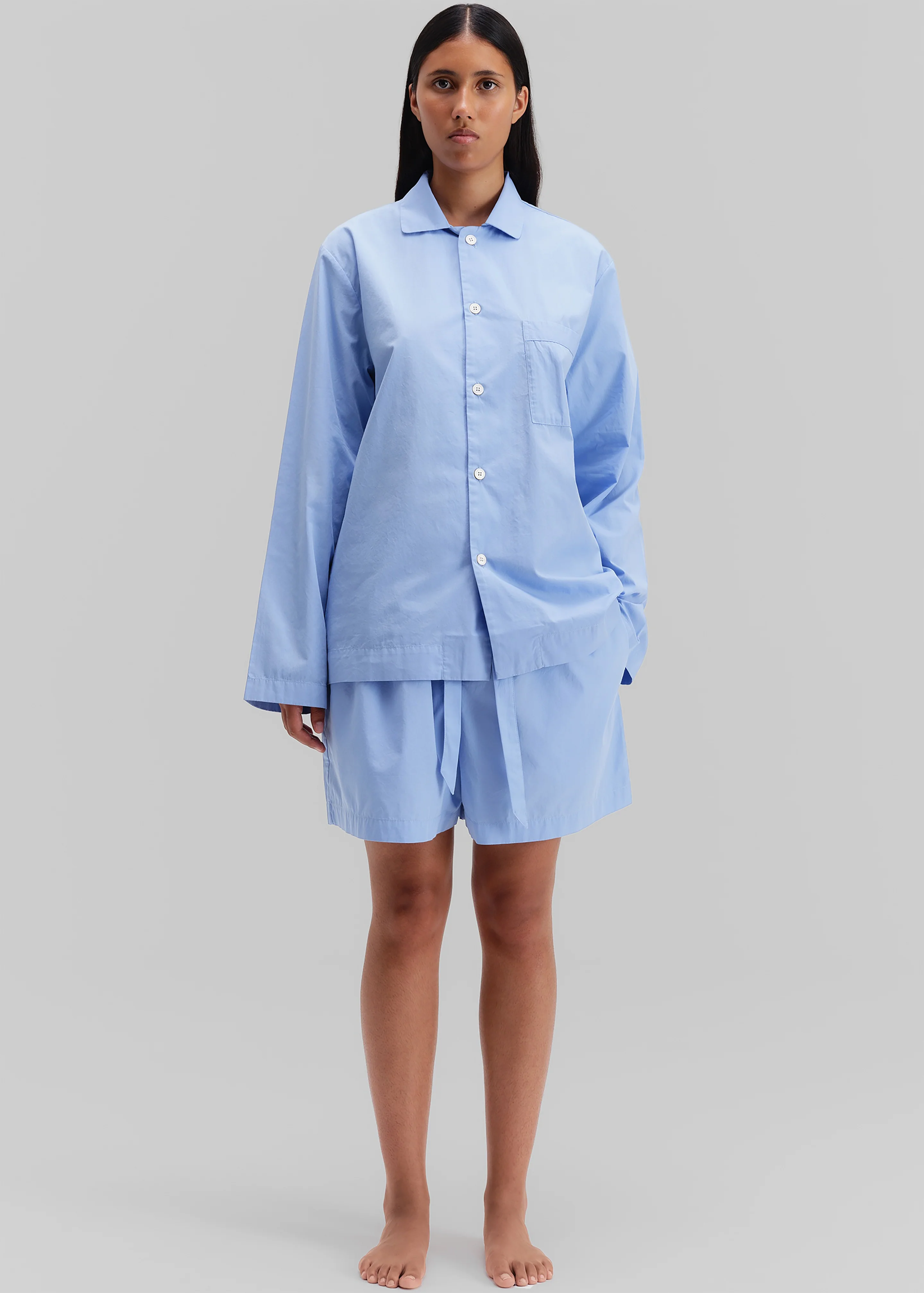 Tekla Poplin Pyjama Shorts - Cornflower Blue - Image 4