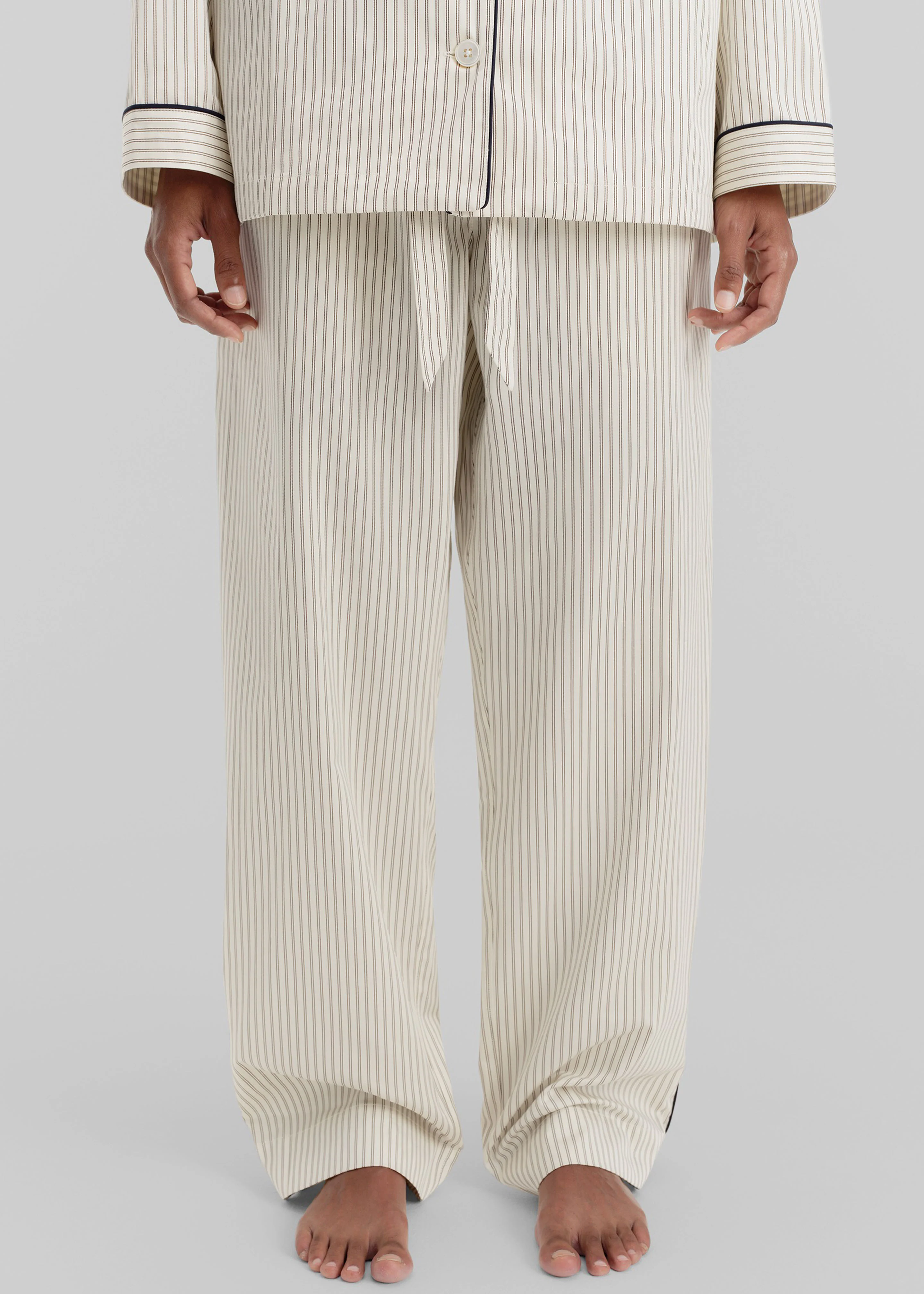Tekla Sateen Pyjama Pants - Brown Pinstripe - Image 3