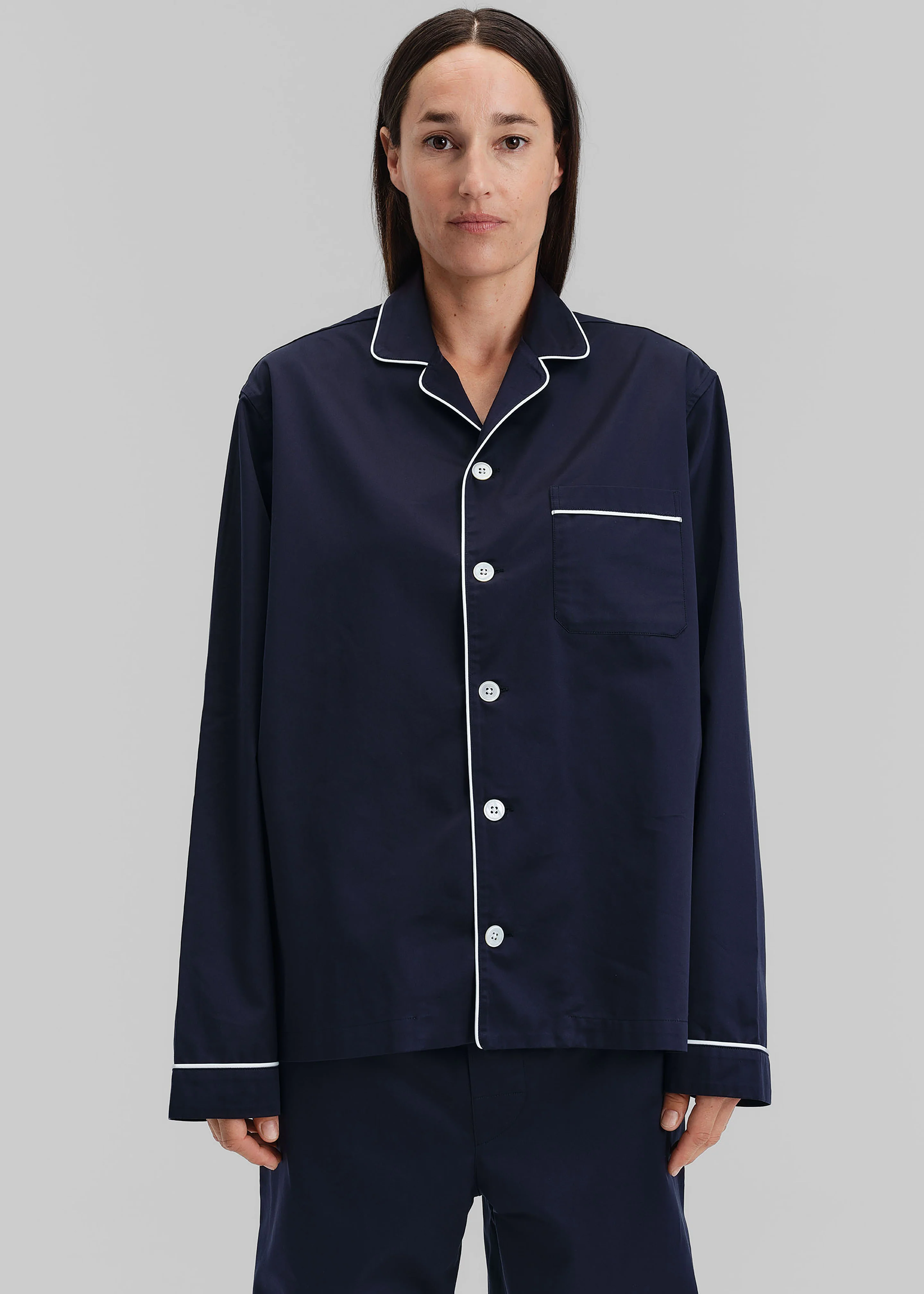 Tekla Sateen Pyjama Shirt - Chelsea - Image 5