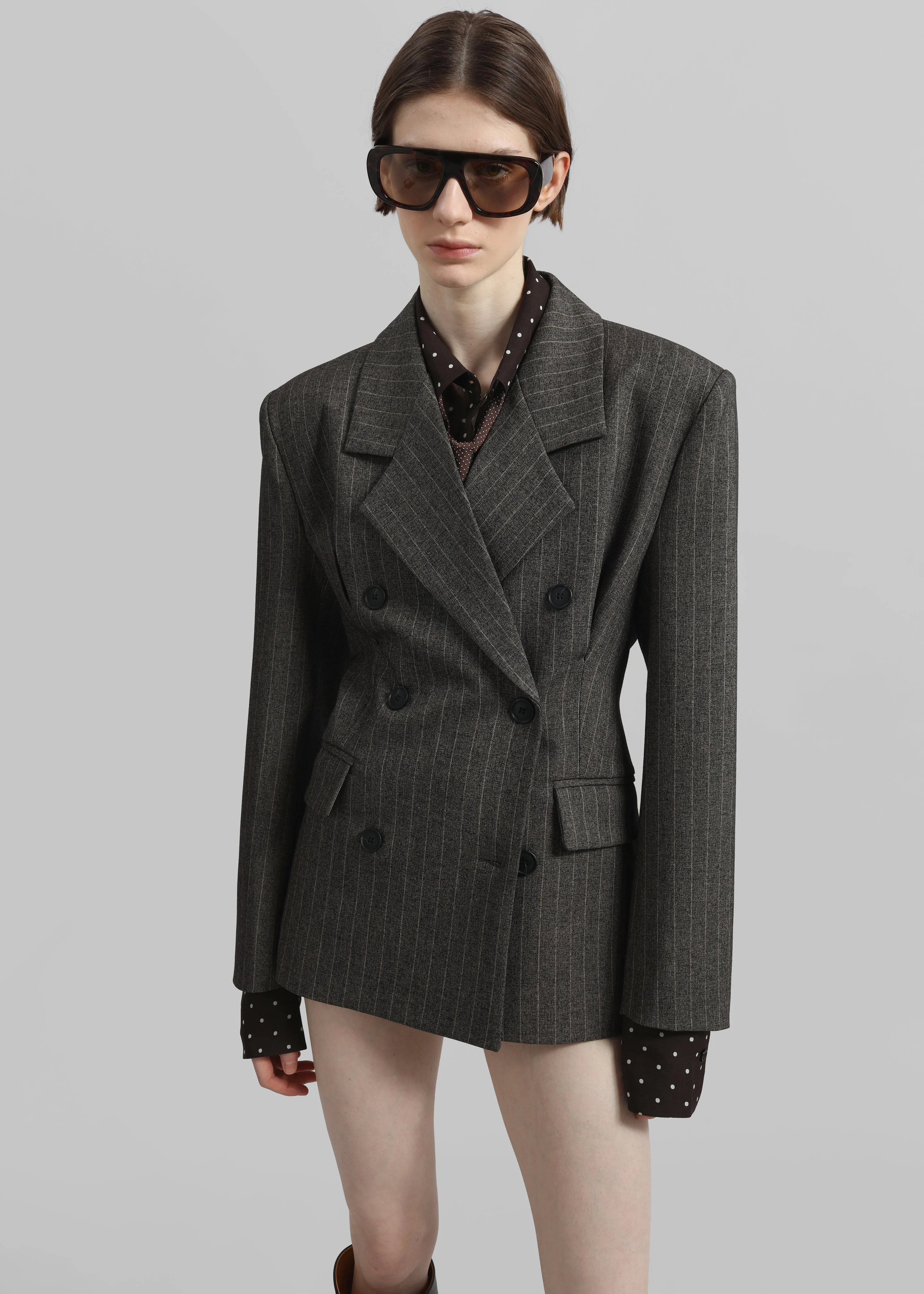 Tenby Striped Cinched Blazer - Brown Melange - Image 4