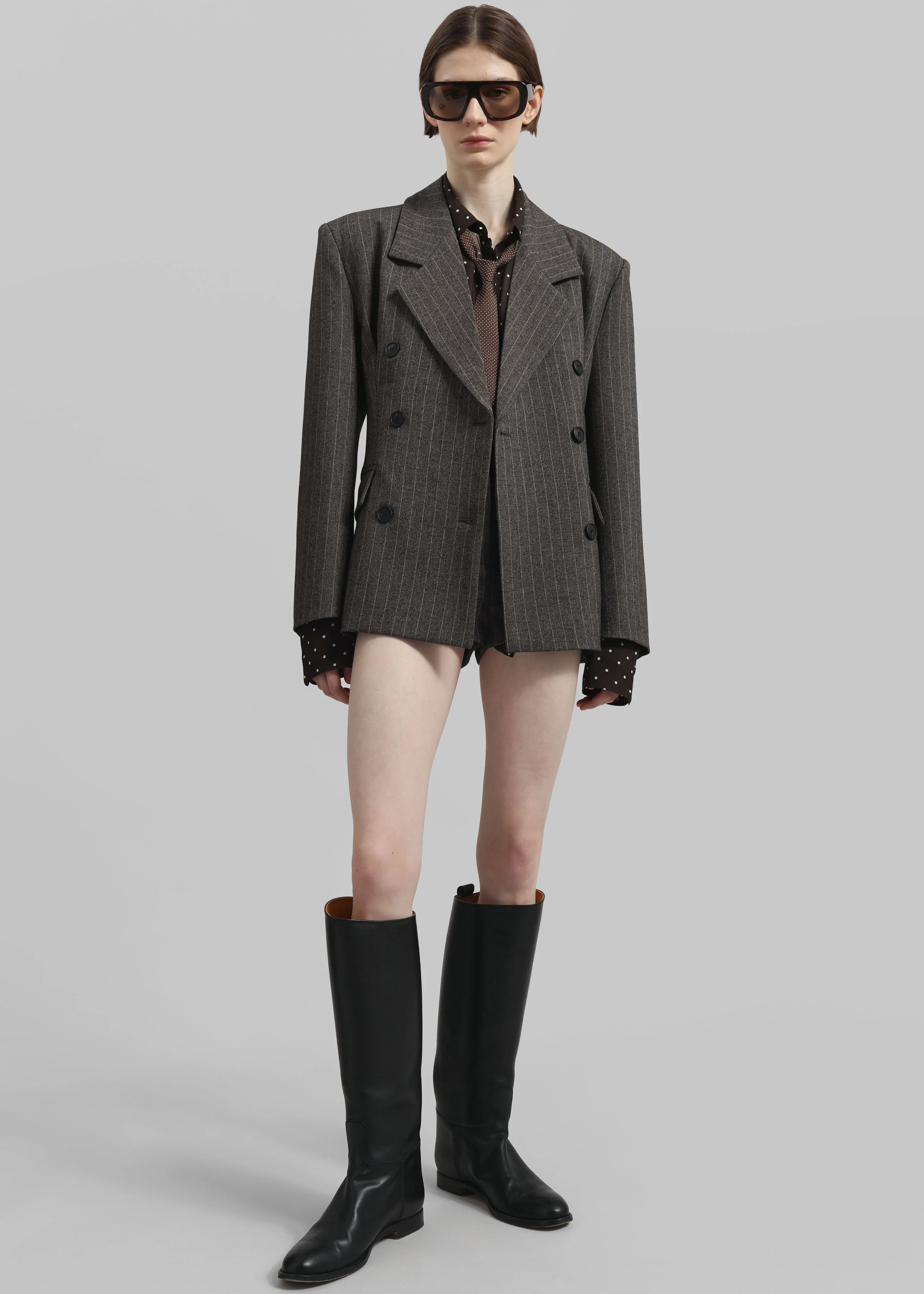 Tenby Striped Cinched Blazer - Brown Melange - Image 5