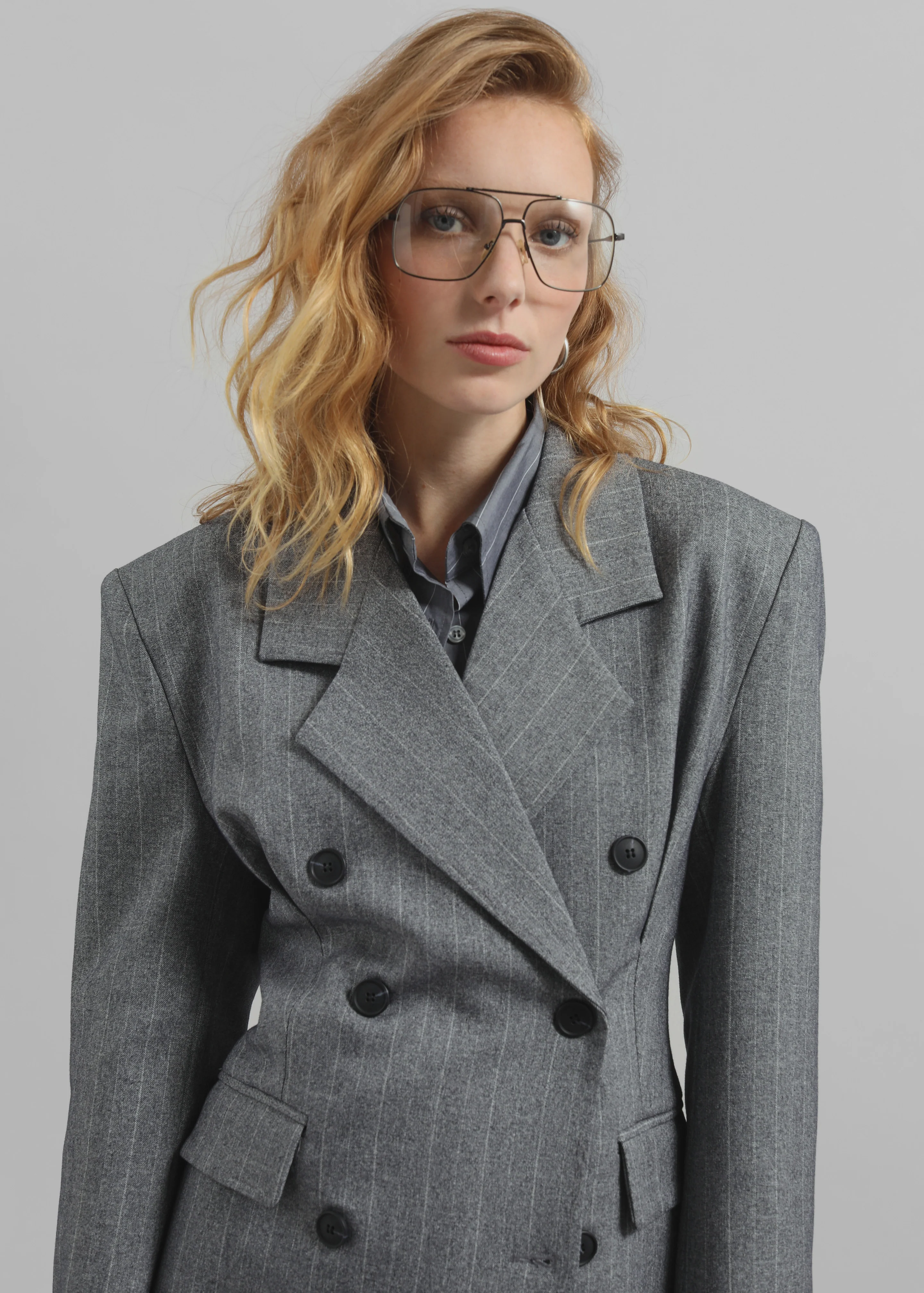 Tenby Striped Cinched Blazer - Grey Melange - Image 7