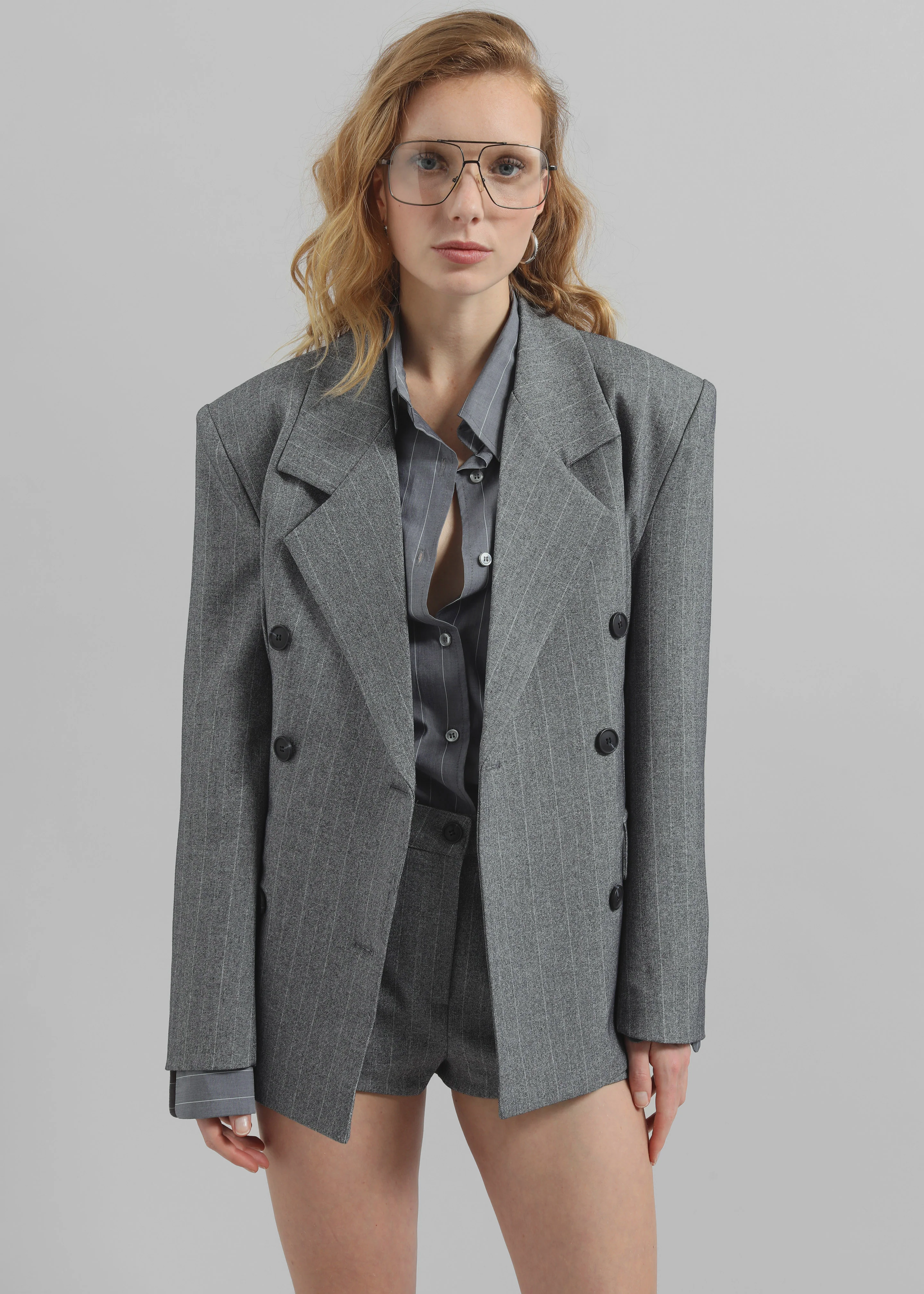 Tenby Striped Cinched Blazer - Grey Melange - Image 8
