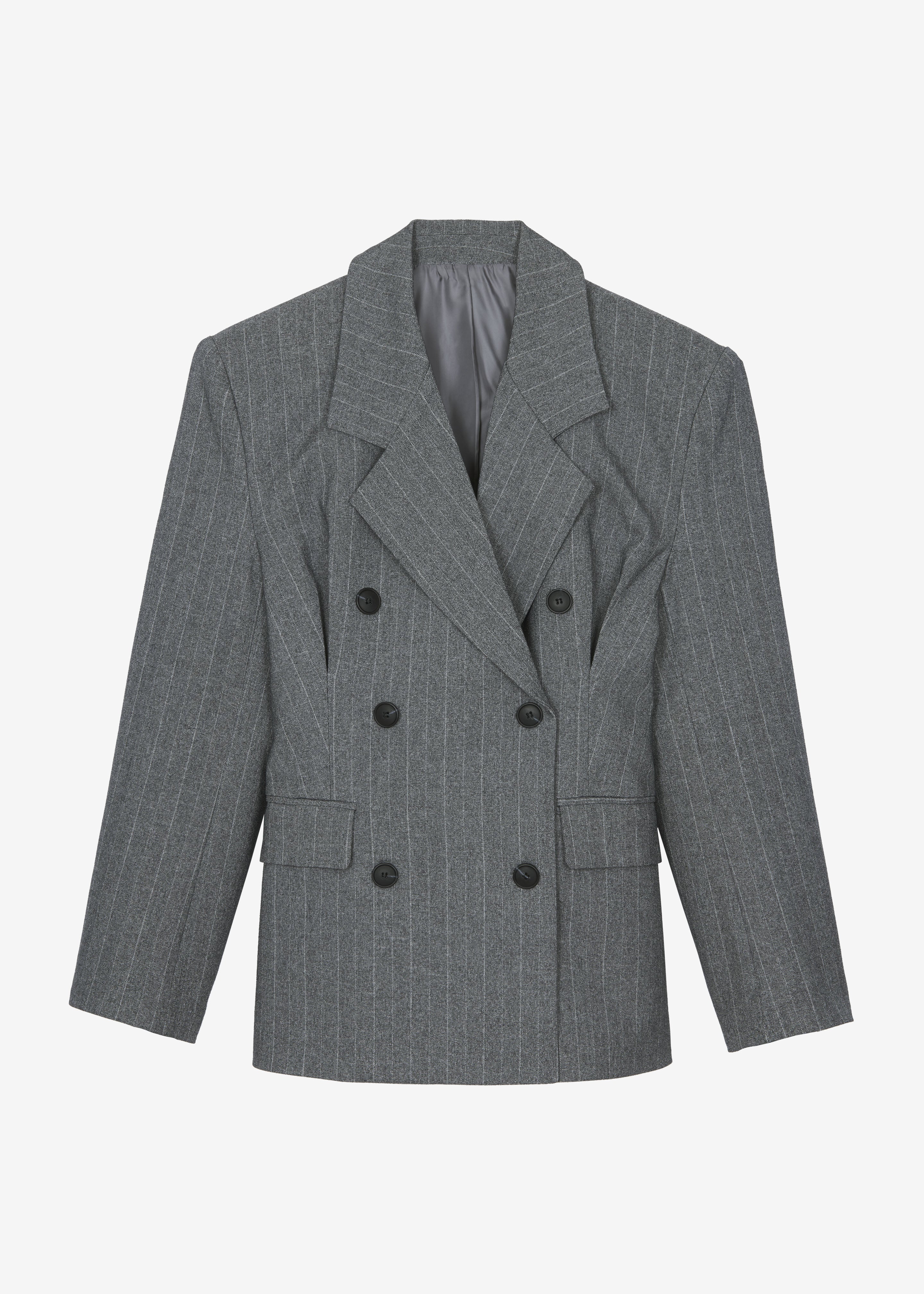 Tenby Striped Cinched Blazer - Grey Melange - Image 9