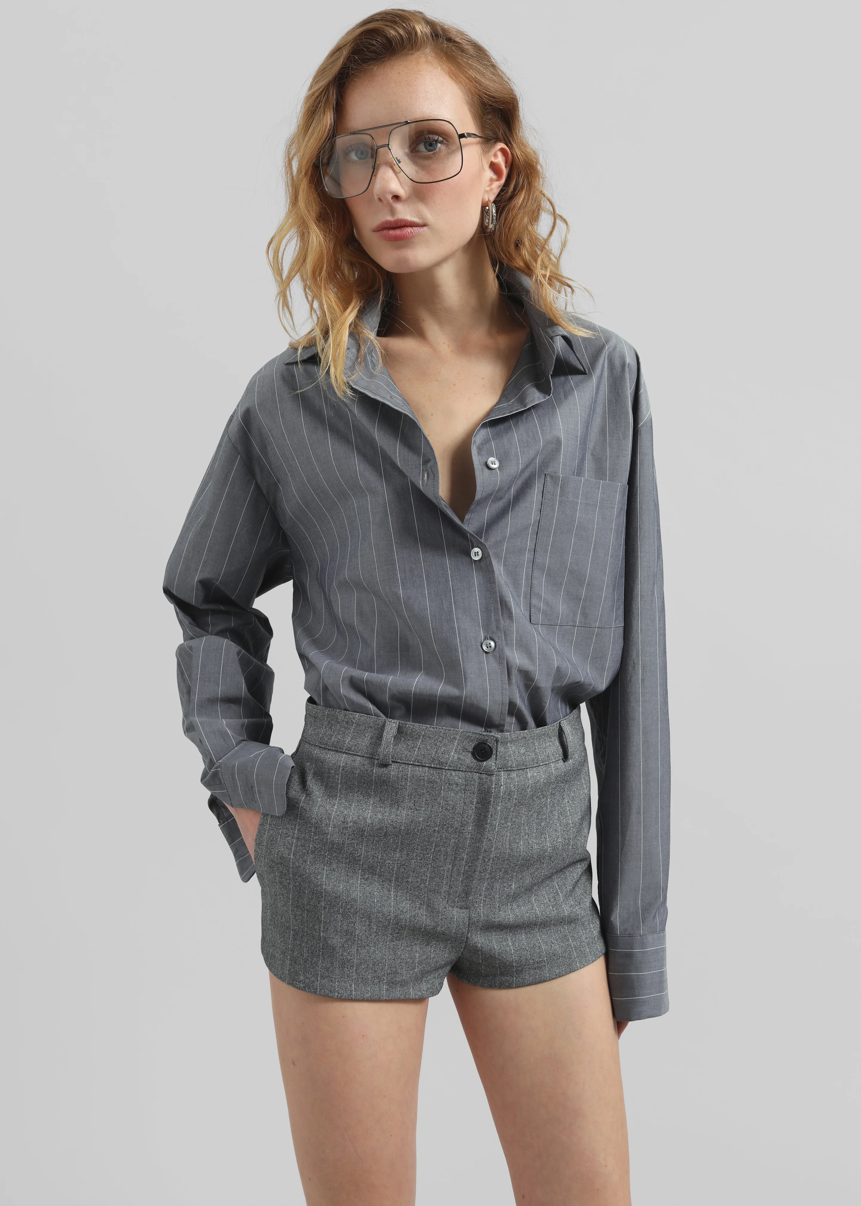 Tenby Striped Hot Pants - Grey Melange - Image 3