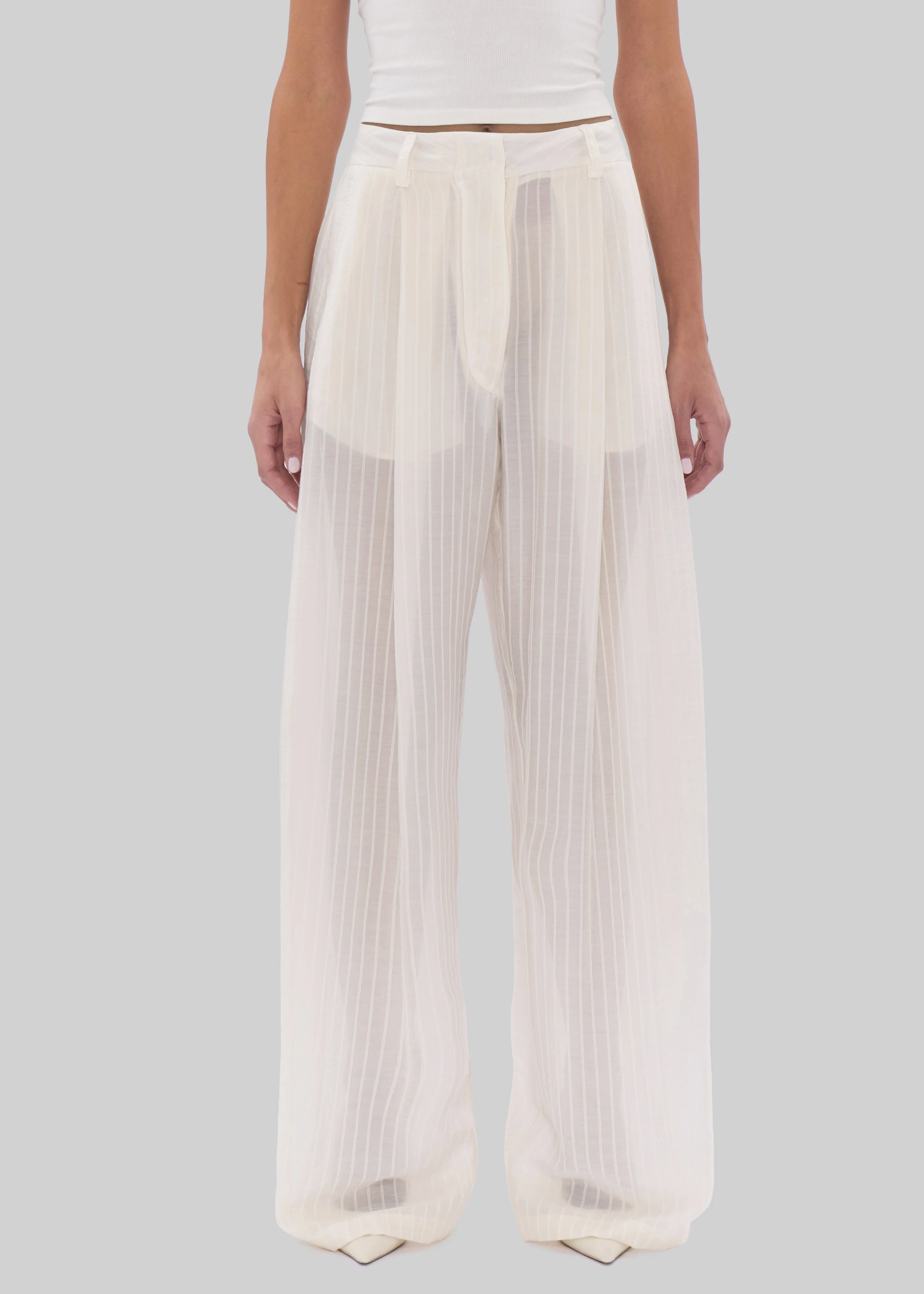 TheLatest Billie Striped Muslin Trousers - White - Image 7