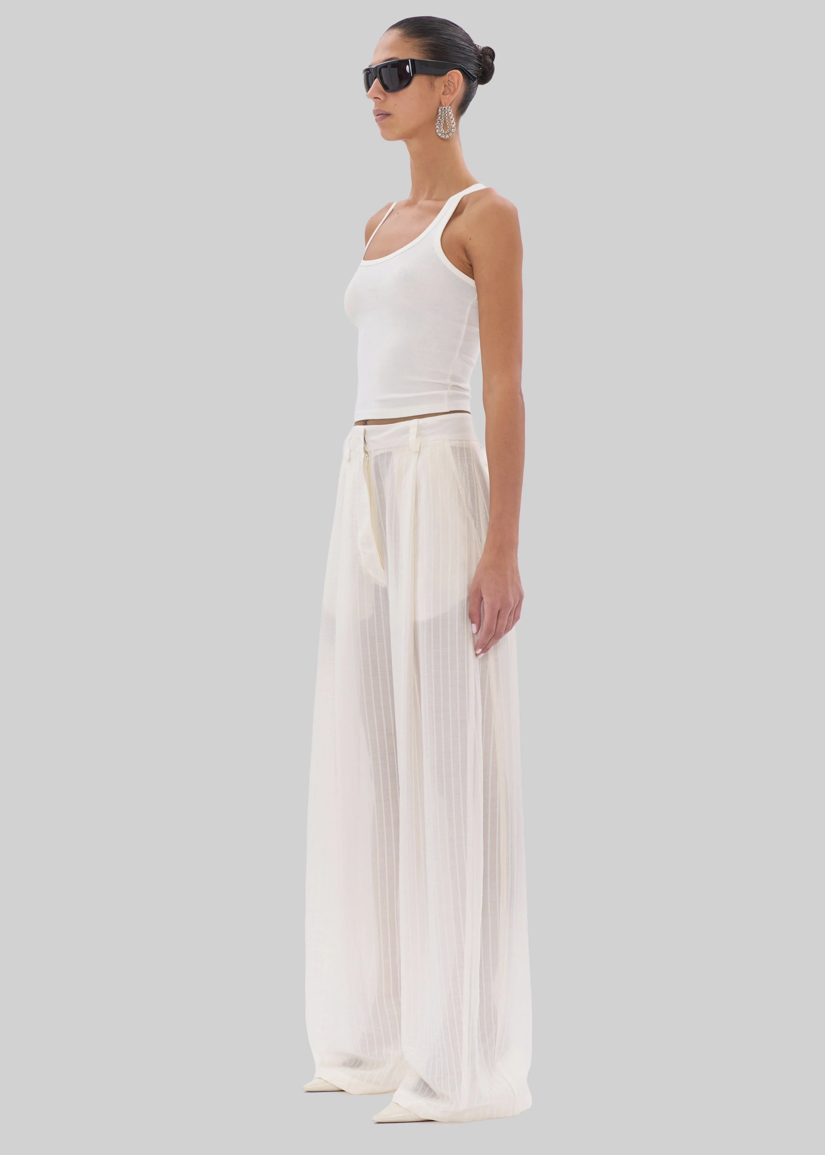 TheLatest Billie Striped Muslin Trousers - White - Image 8