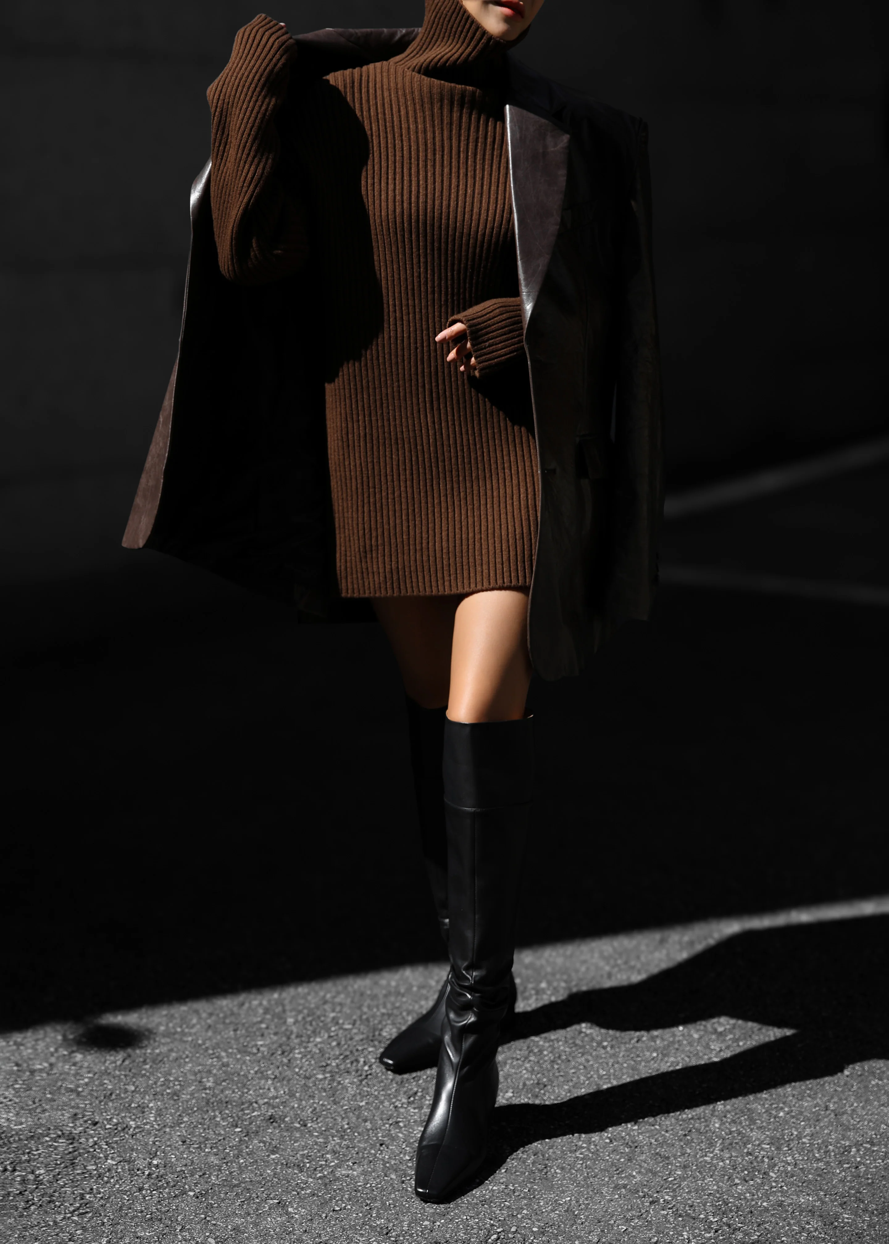 Thelma Ribbed Sweater Dress - Brown - Image 5