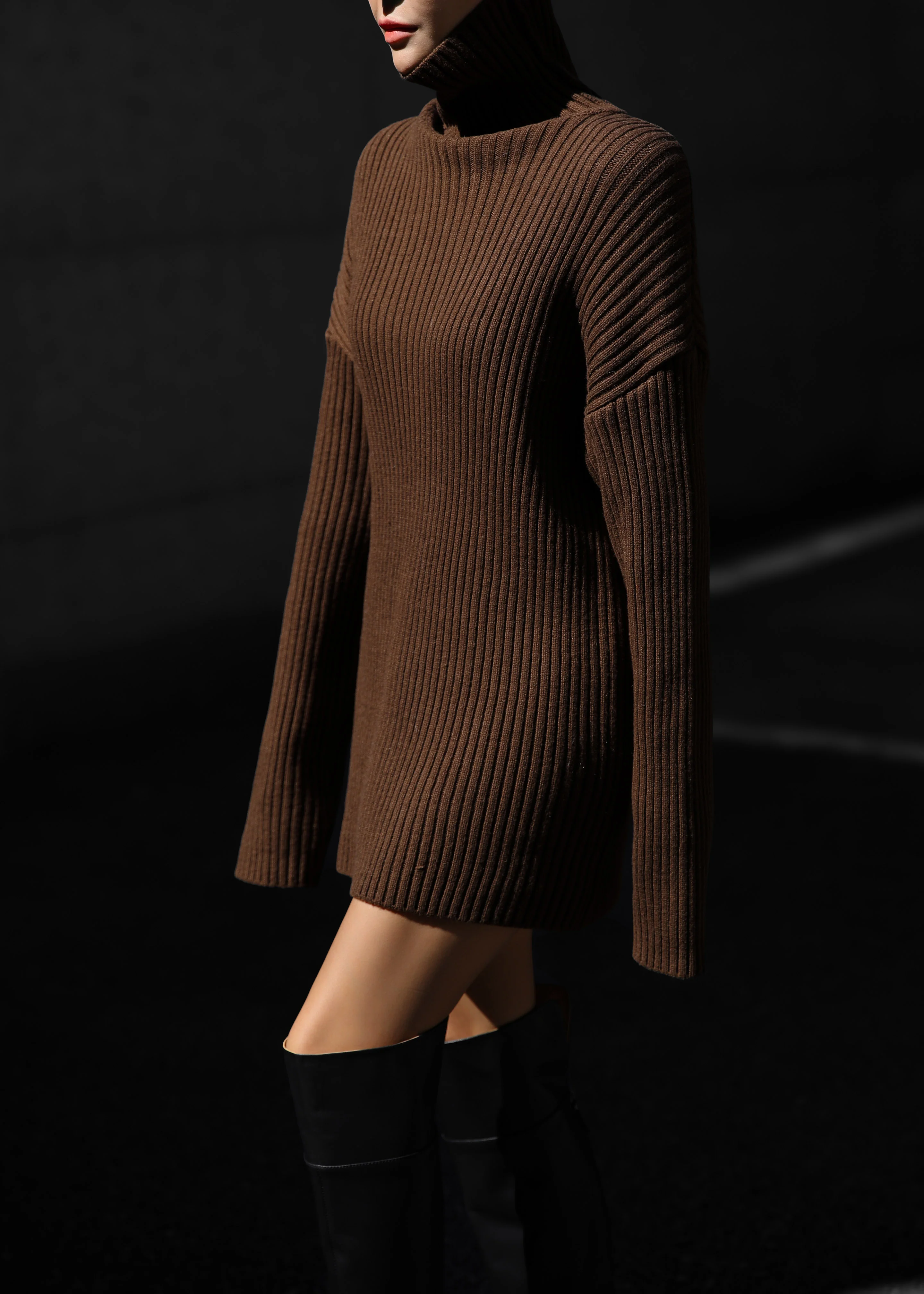 Thelma Ribbed Sweater Dress - Brown - Image 6