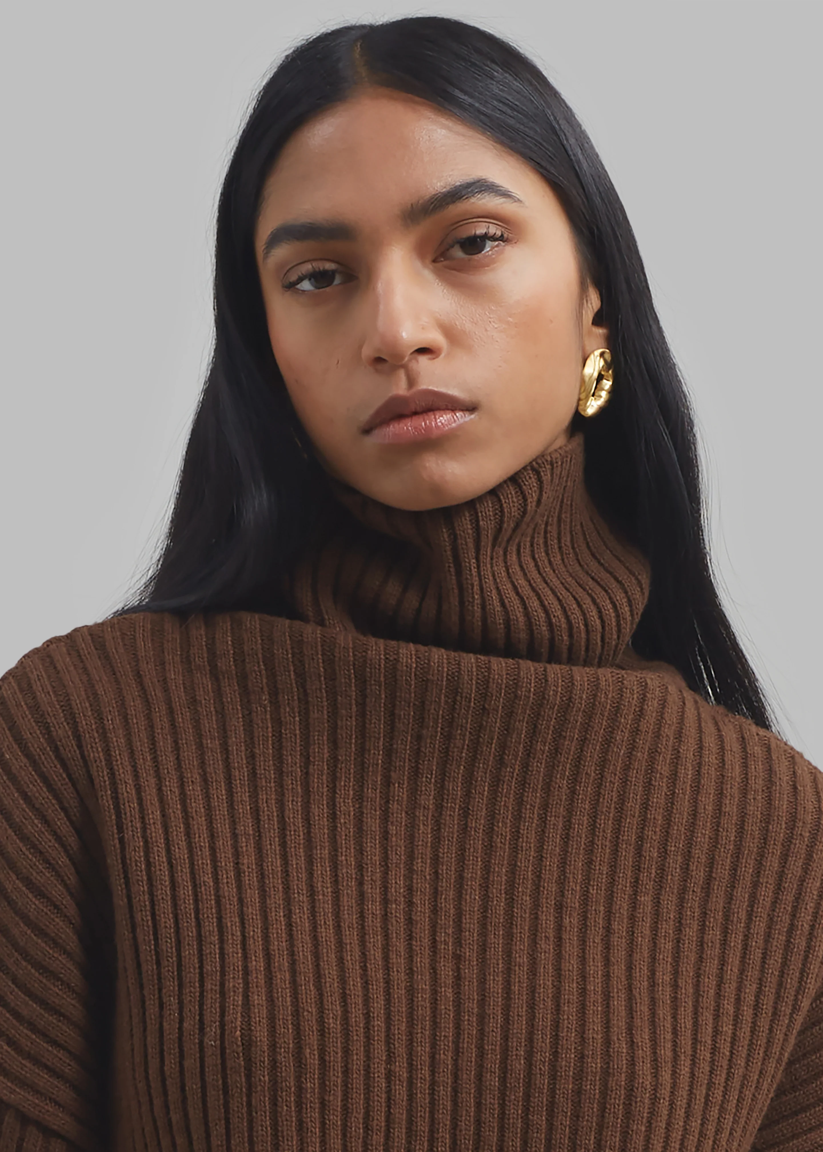 Thelma Ribbed Sweater Dress - Brown - Image 7