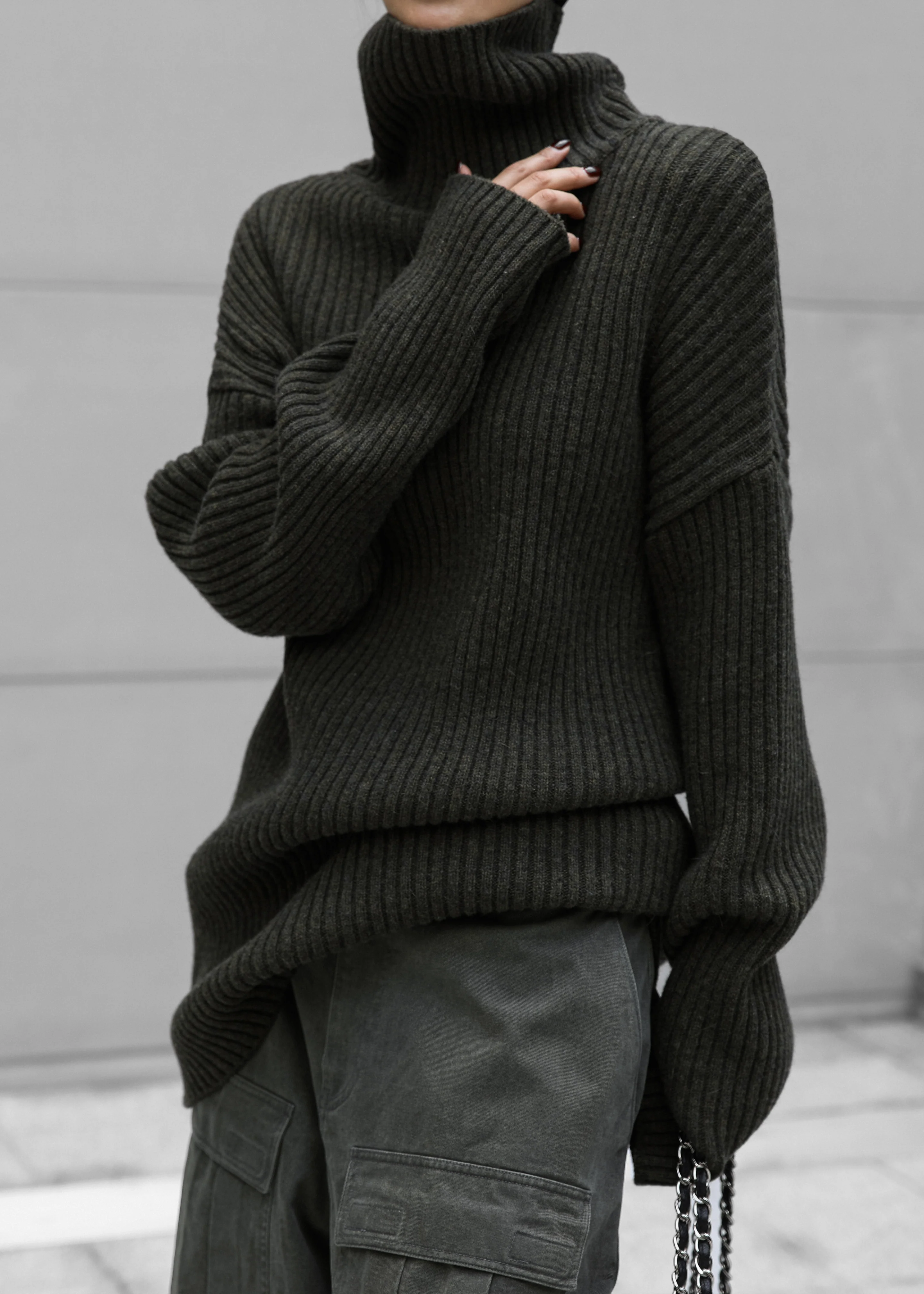 Thelma Ribbed Sweater Dress - Khaki - Image 4