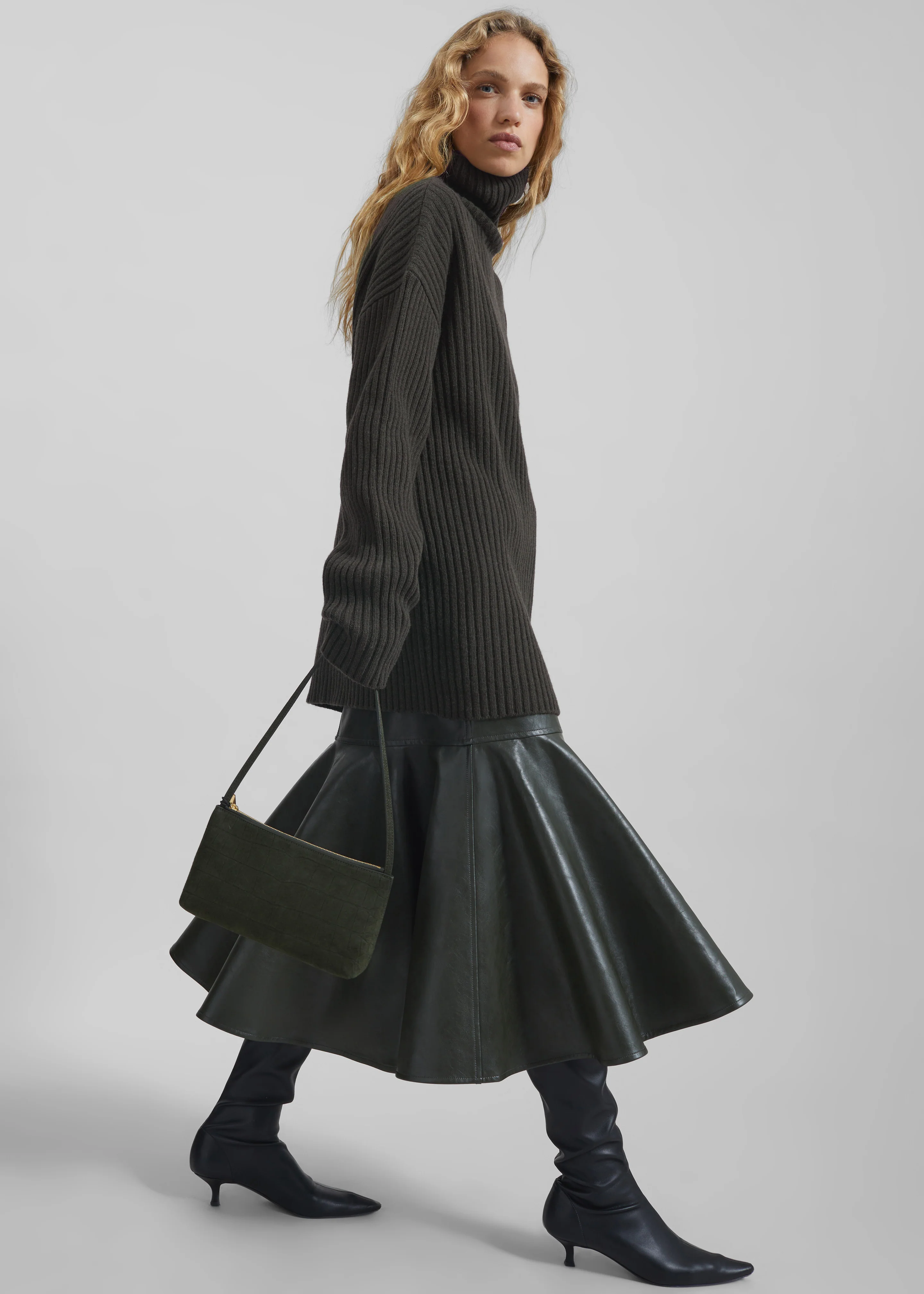 Thelma Ribbed Sweater Dress - Khaki - Image 5
