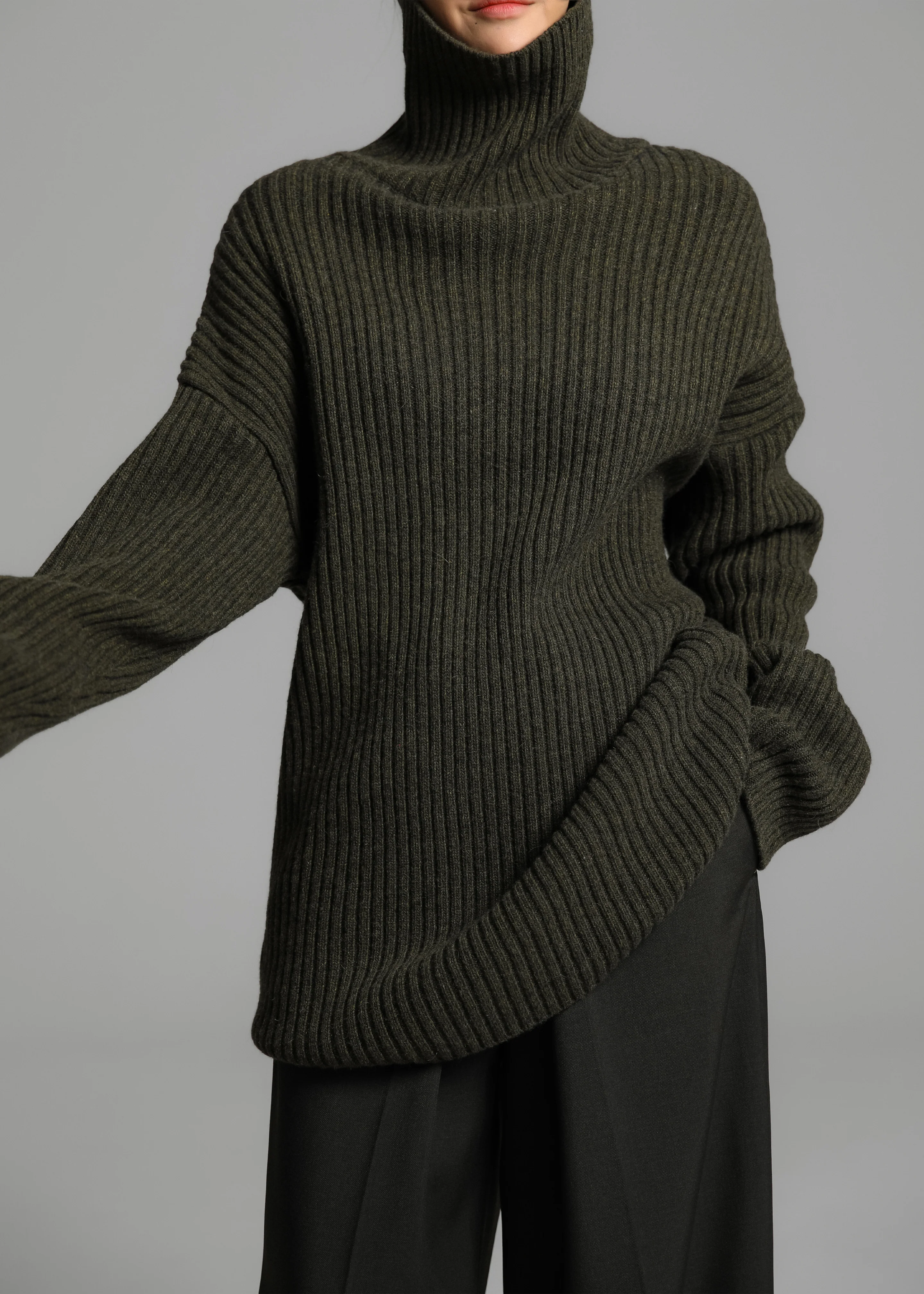 Thelma Ribbed Sweater Dress - Khaki - Image 9