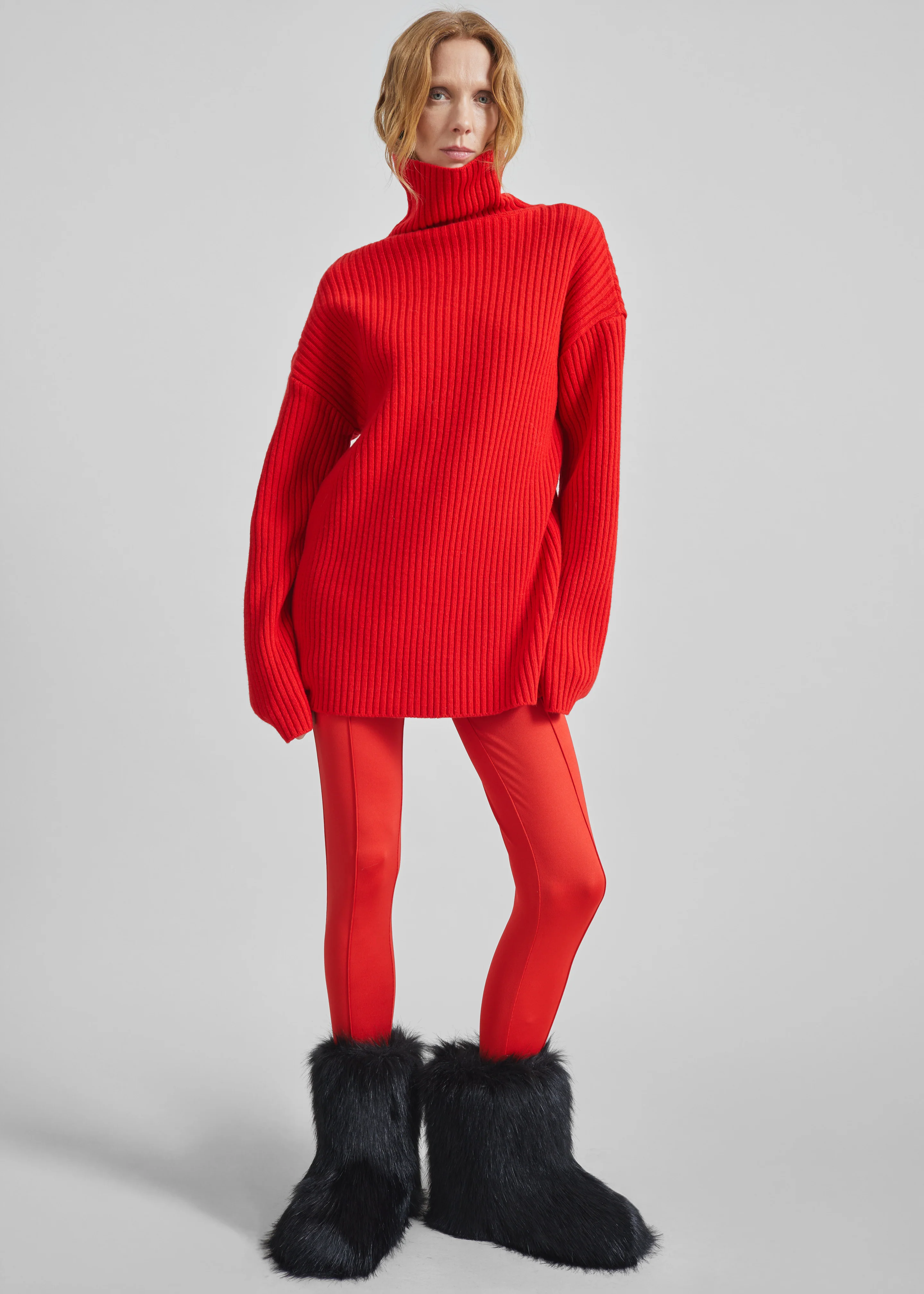Thelma Ribbed Sweater Dress - Red - Image 5