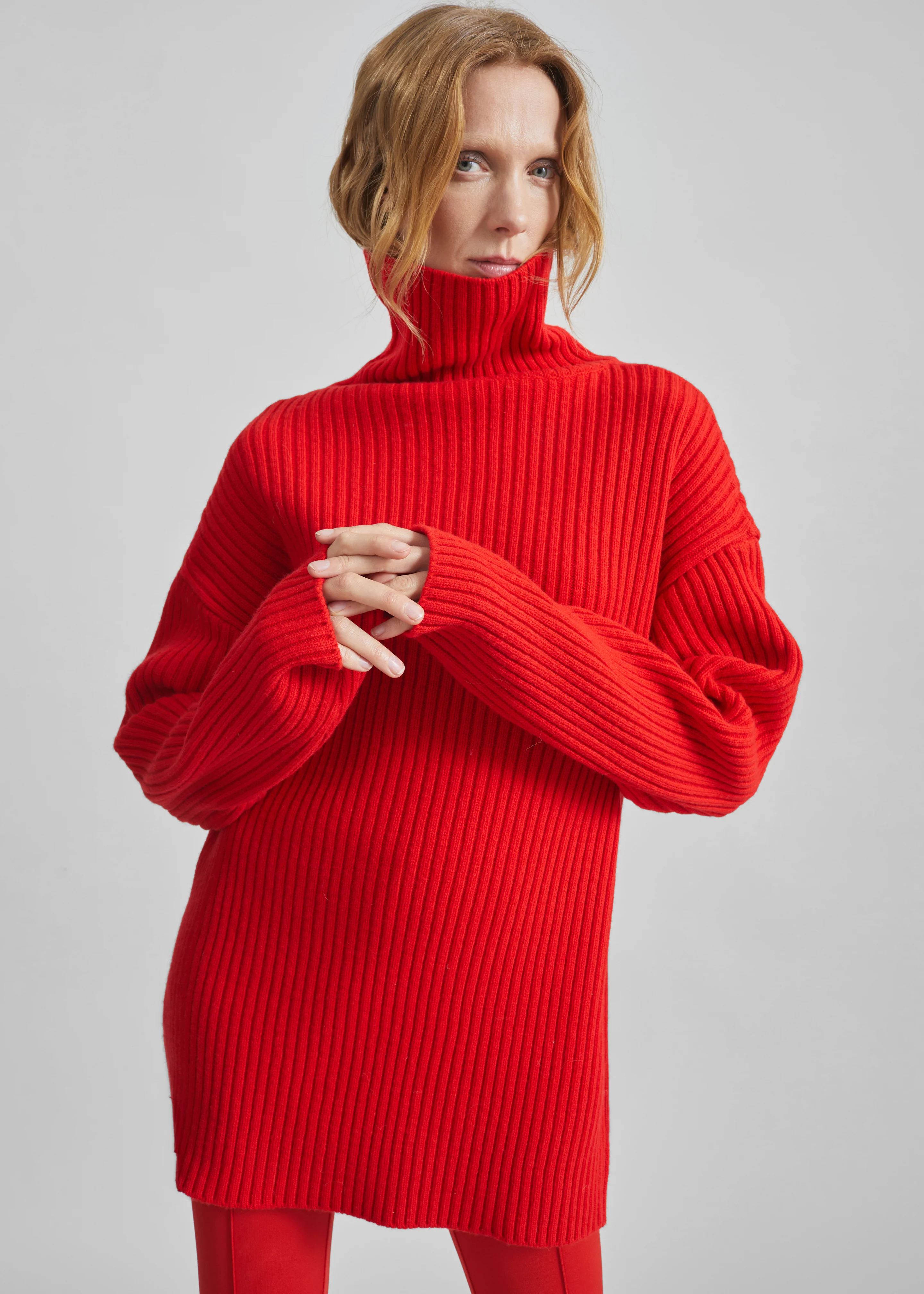 Thelma Ribbed Sweater Dress - Red - Image 6