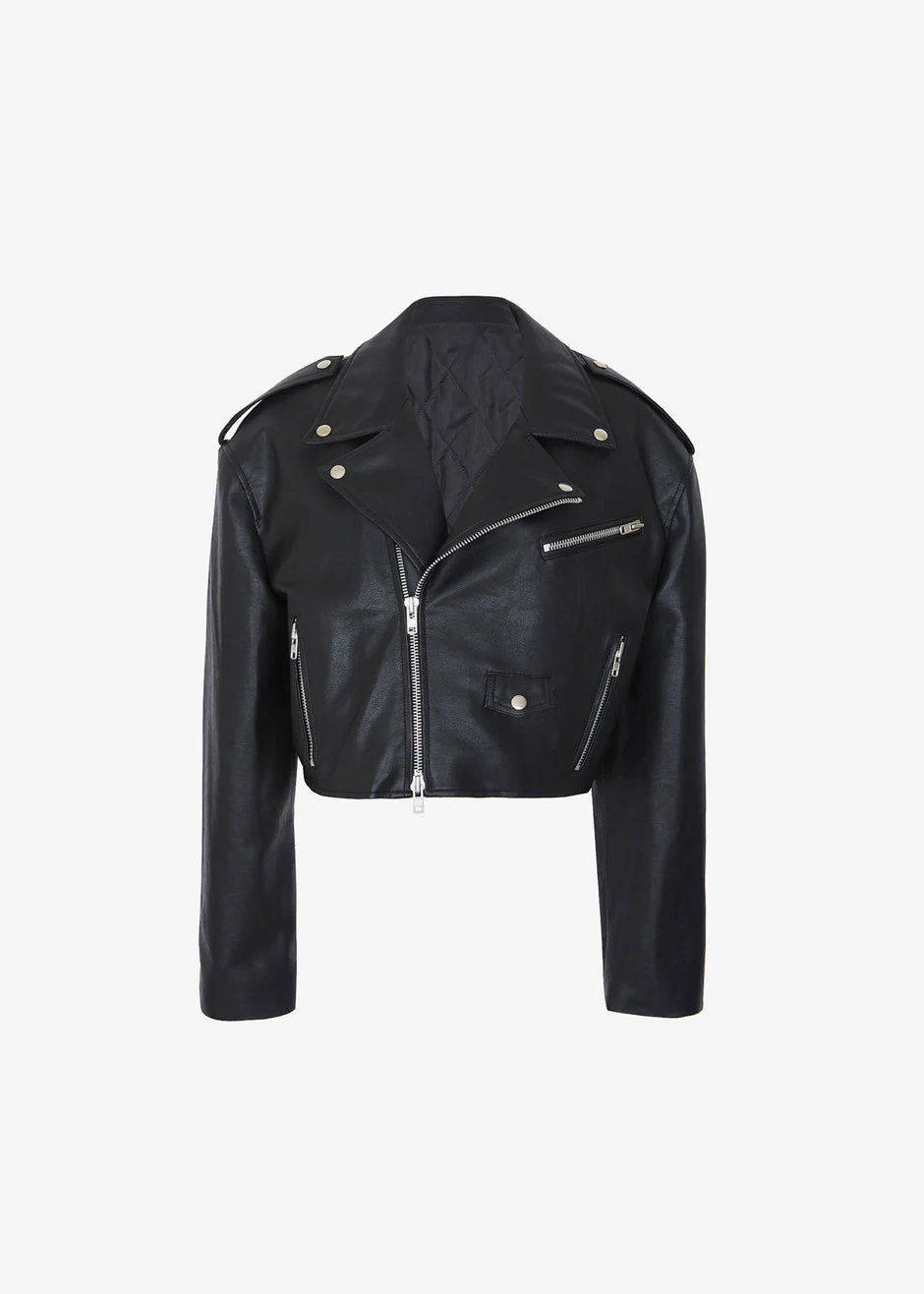Tidus Cropped Biker Jacket - Black - Image 9