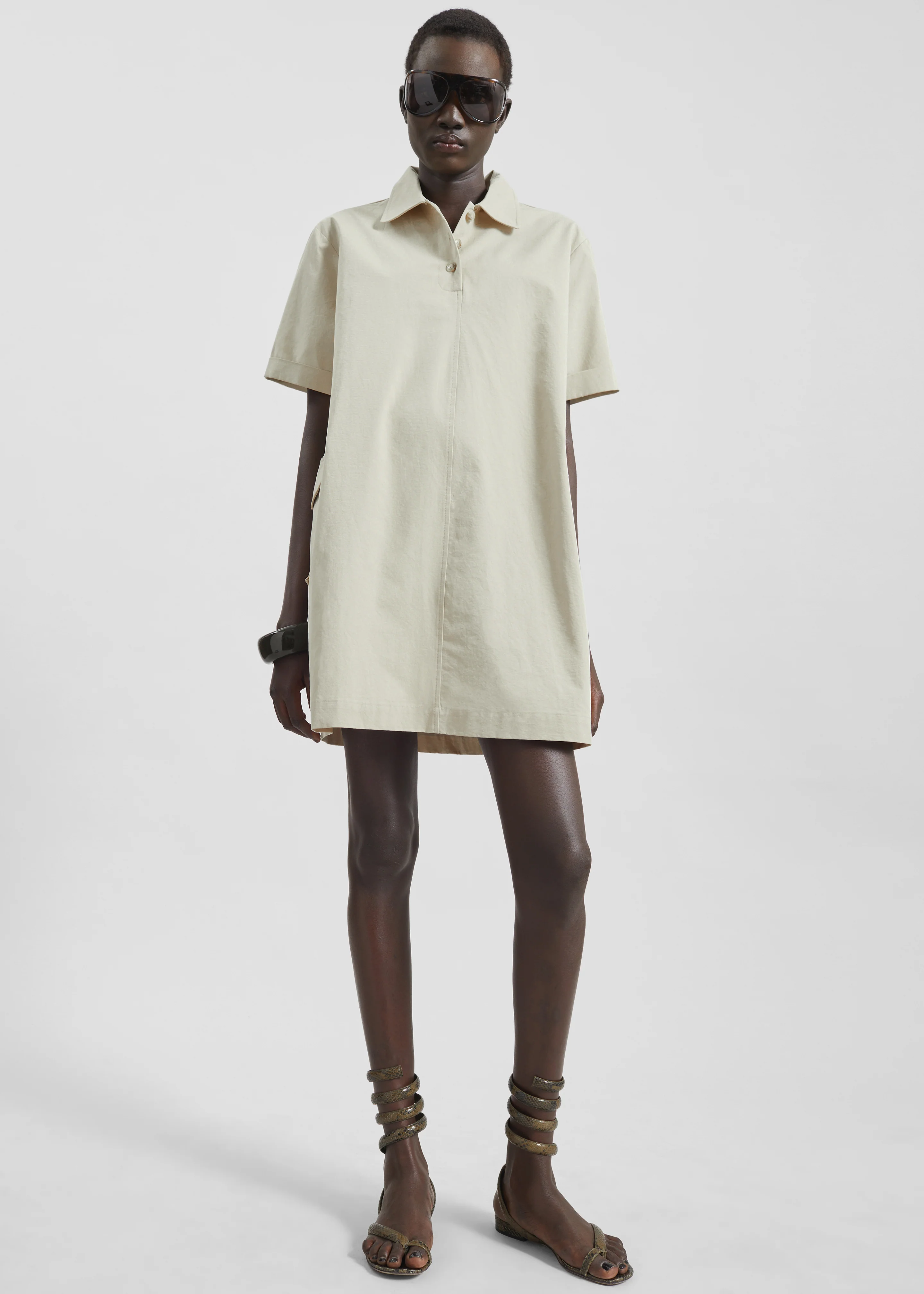 Tilba Polo Mini Dress - Beige - Image 4