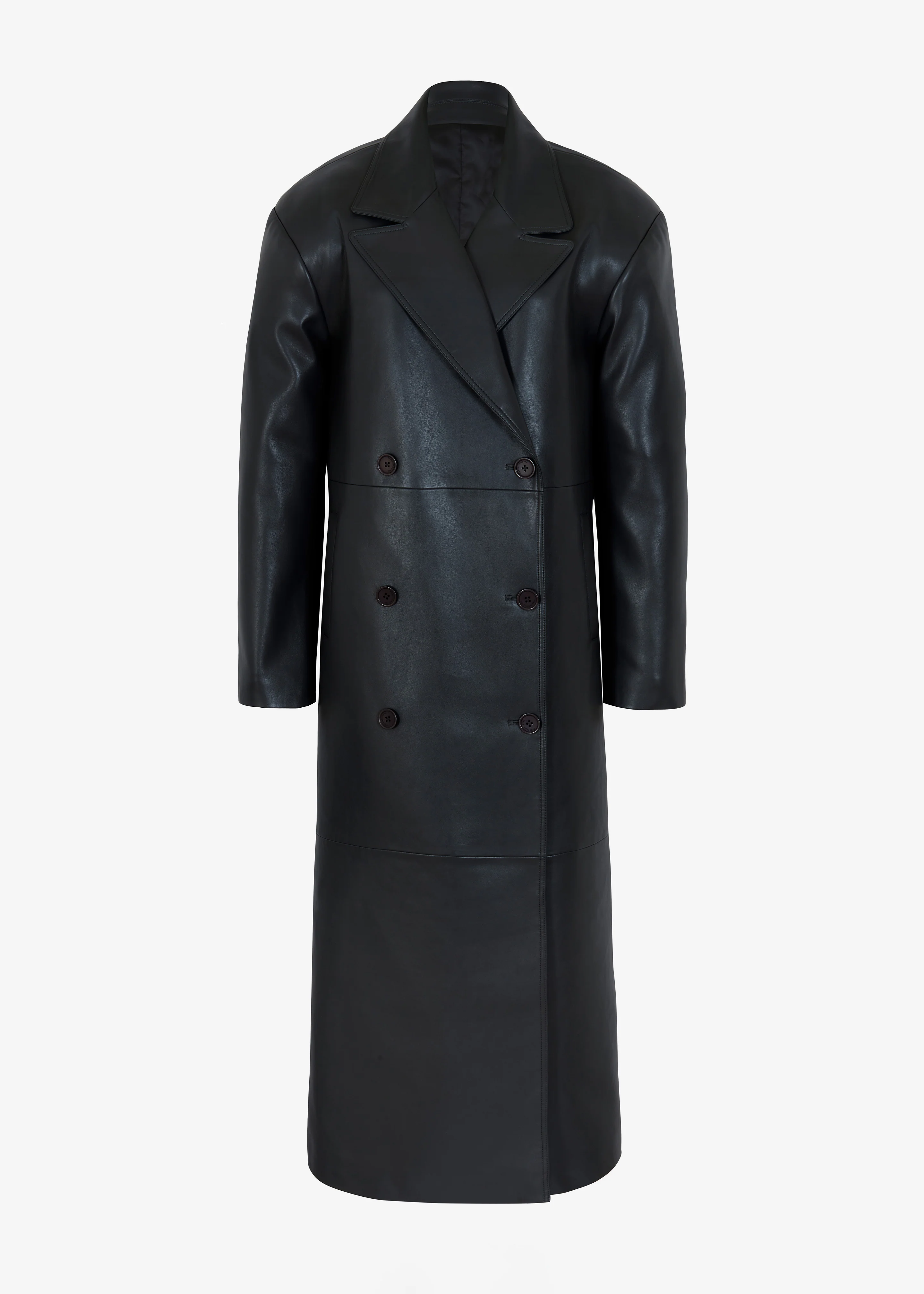 Tina Faux Leather Trench Coat - Black - Image 6