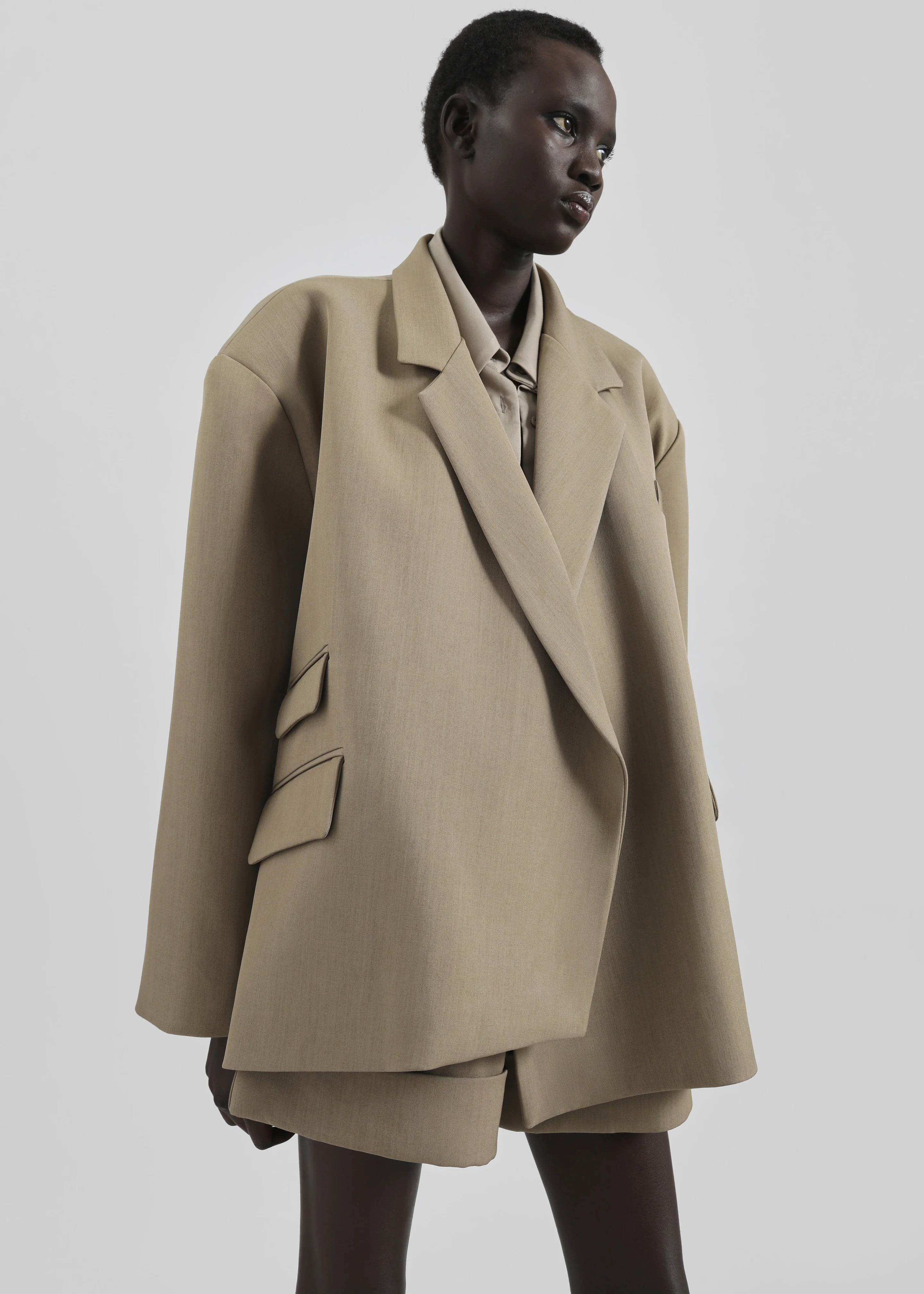 Tolmer Boxy Wrap Blazer - Taupe Melange - Image 2