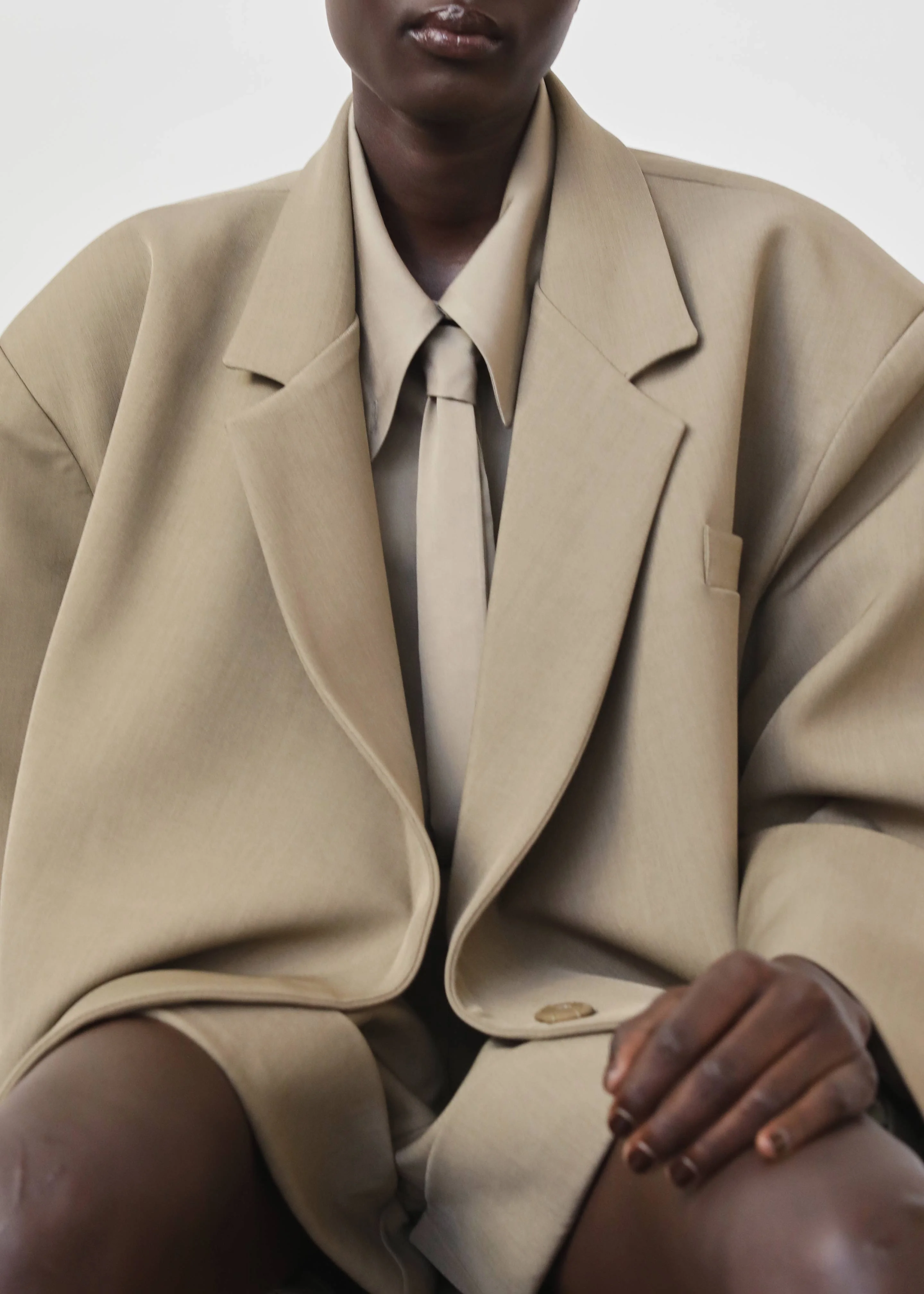Tolmer Boxy Wrap Blazer - Taupe Melange - Image 5
