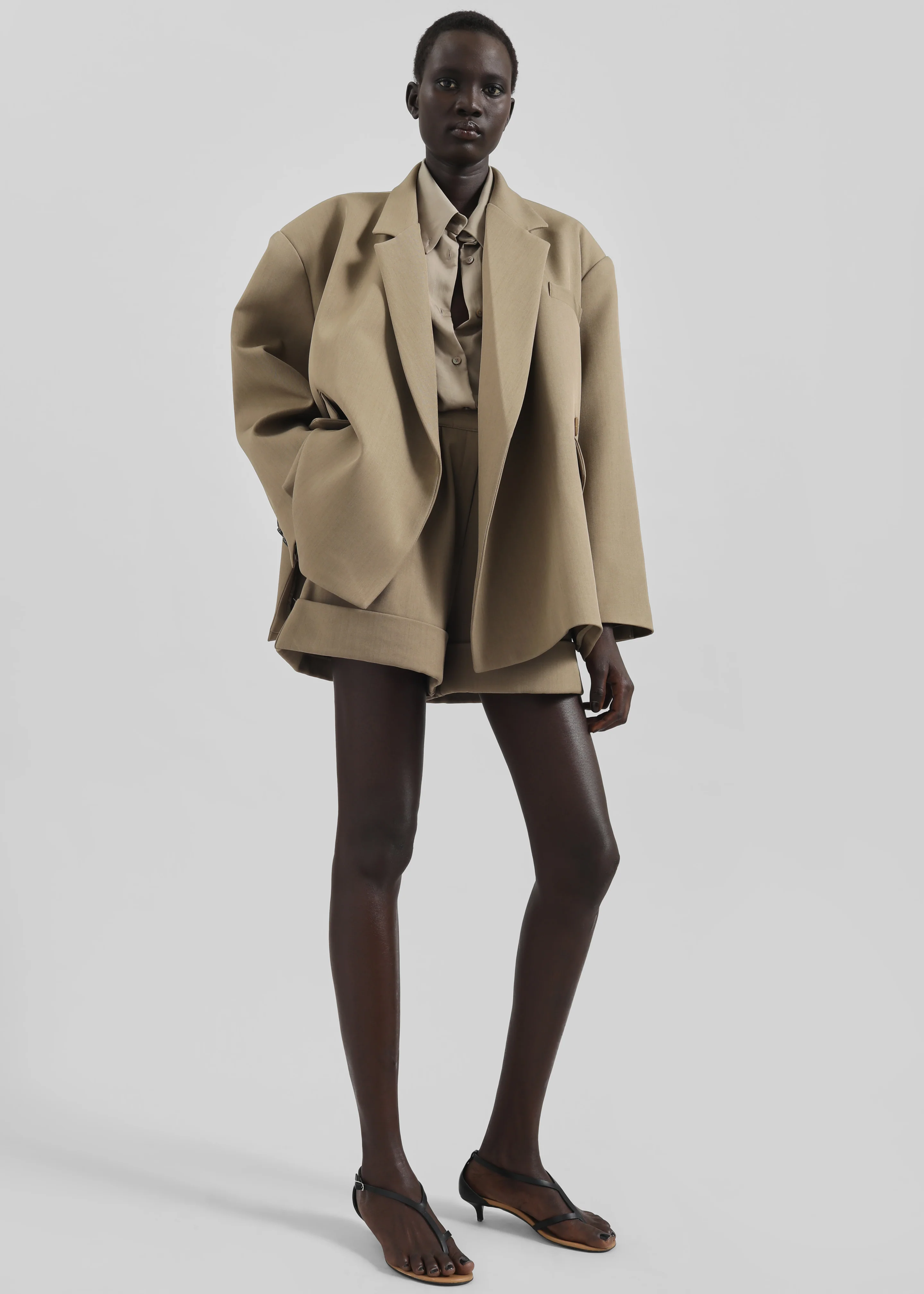 Tolmer Boxy Wrap Blazer - Taupe Melange - Image 6