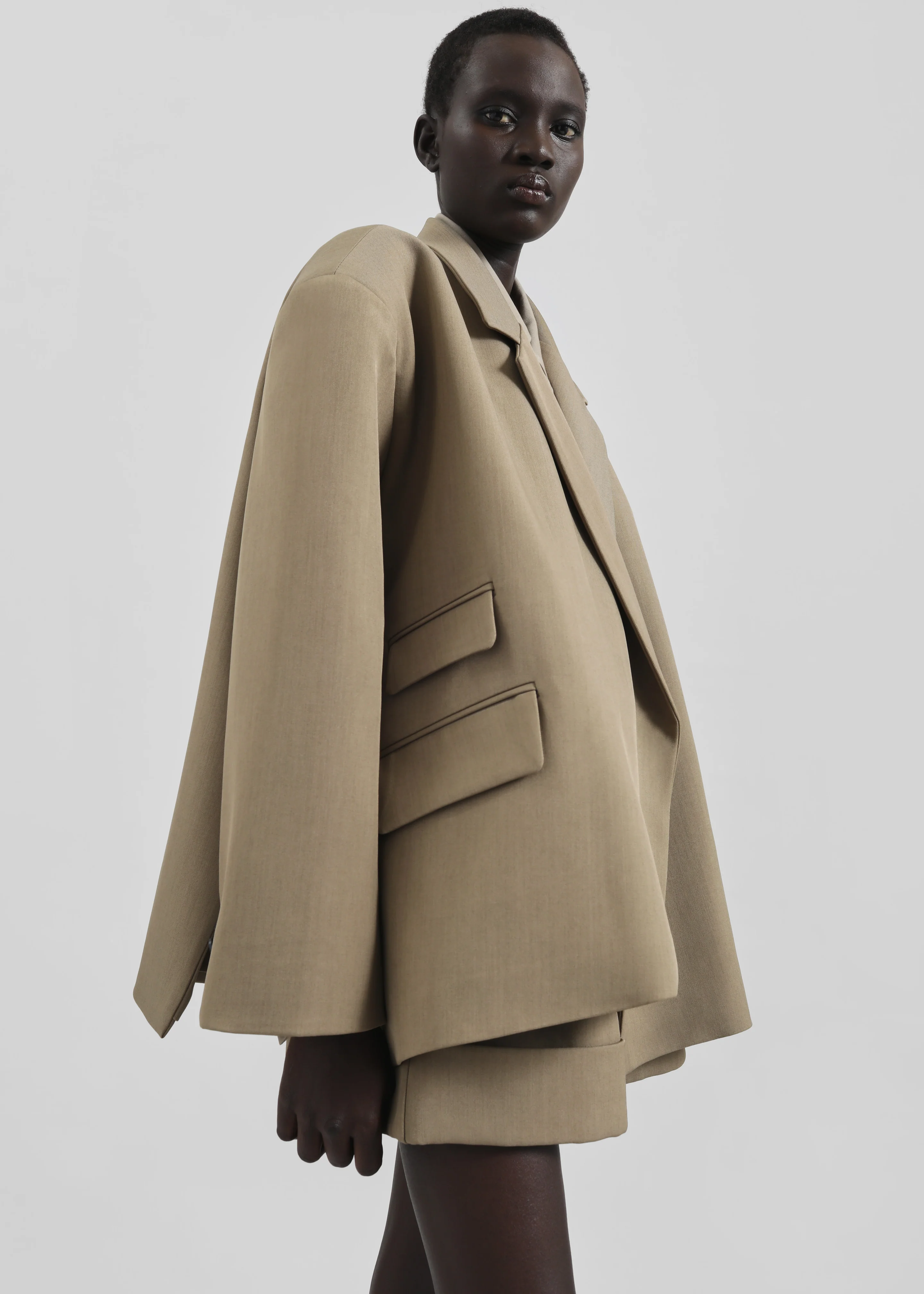 Tolmer Boxy Wrap Blazer - Taupe Melange - Image 9