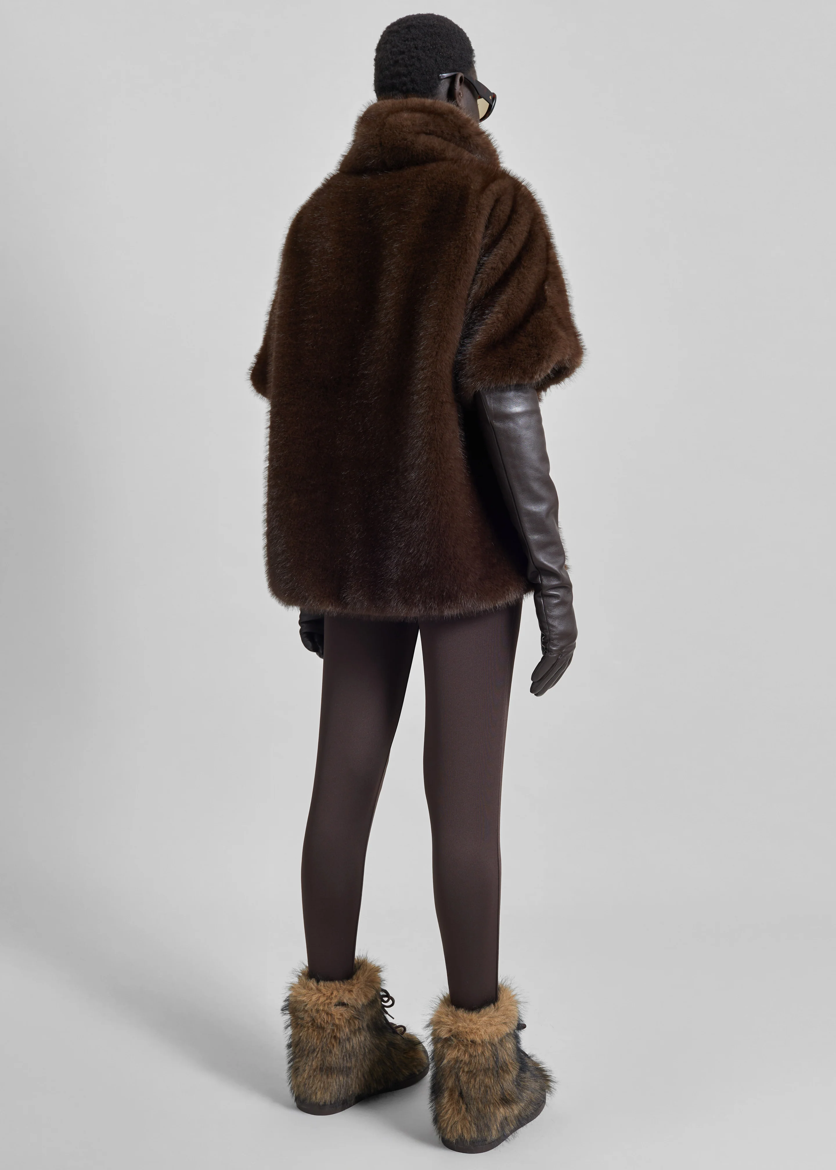Trento Faux Fur Mock Neck Top - Dark Brown - Image 5