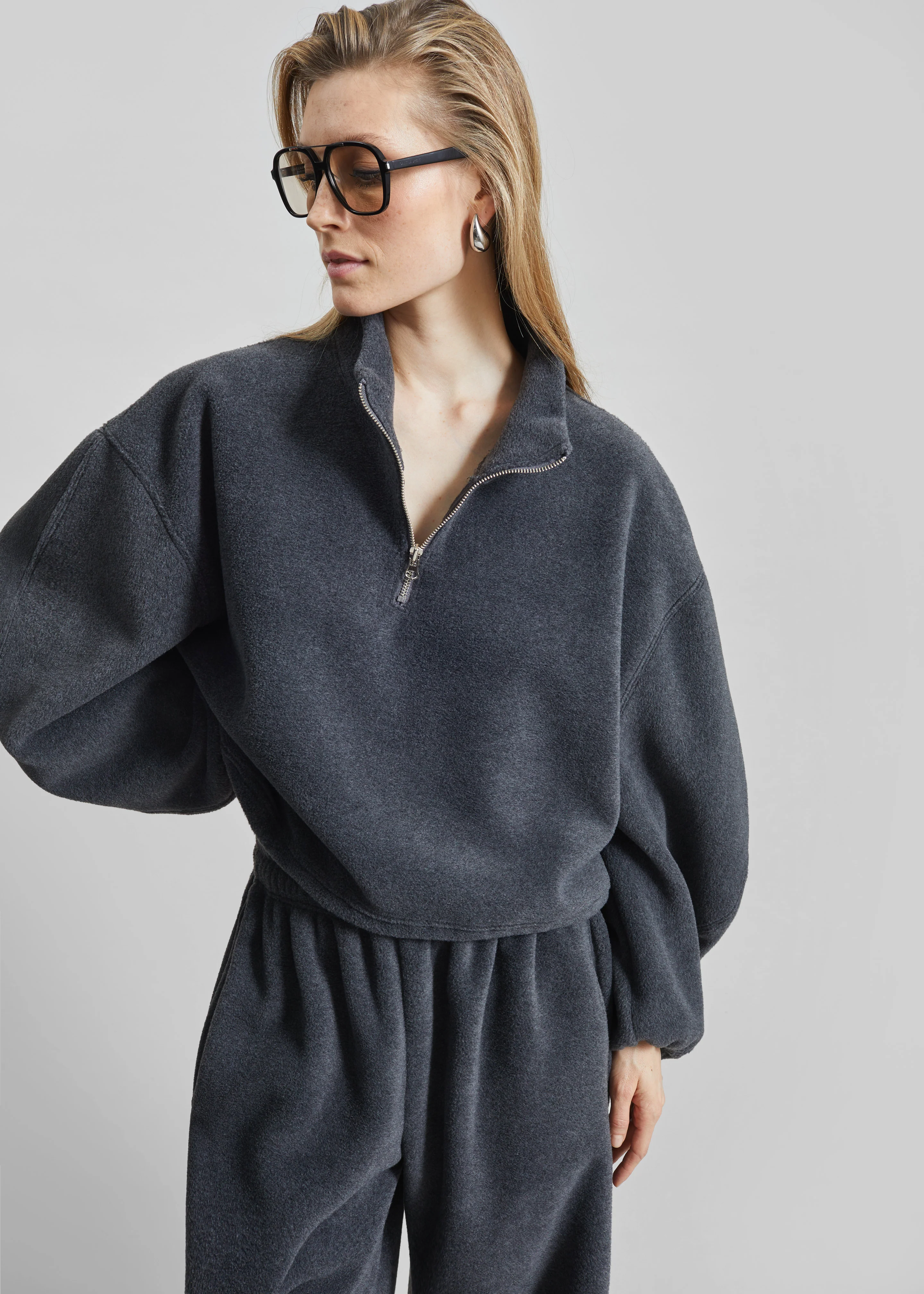Treveray Fleece Half-Zip Sweatshirt - Dark Grey - Image 5