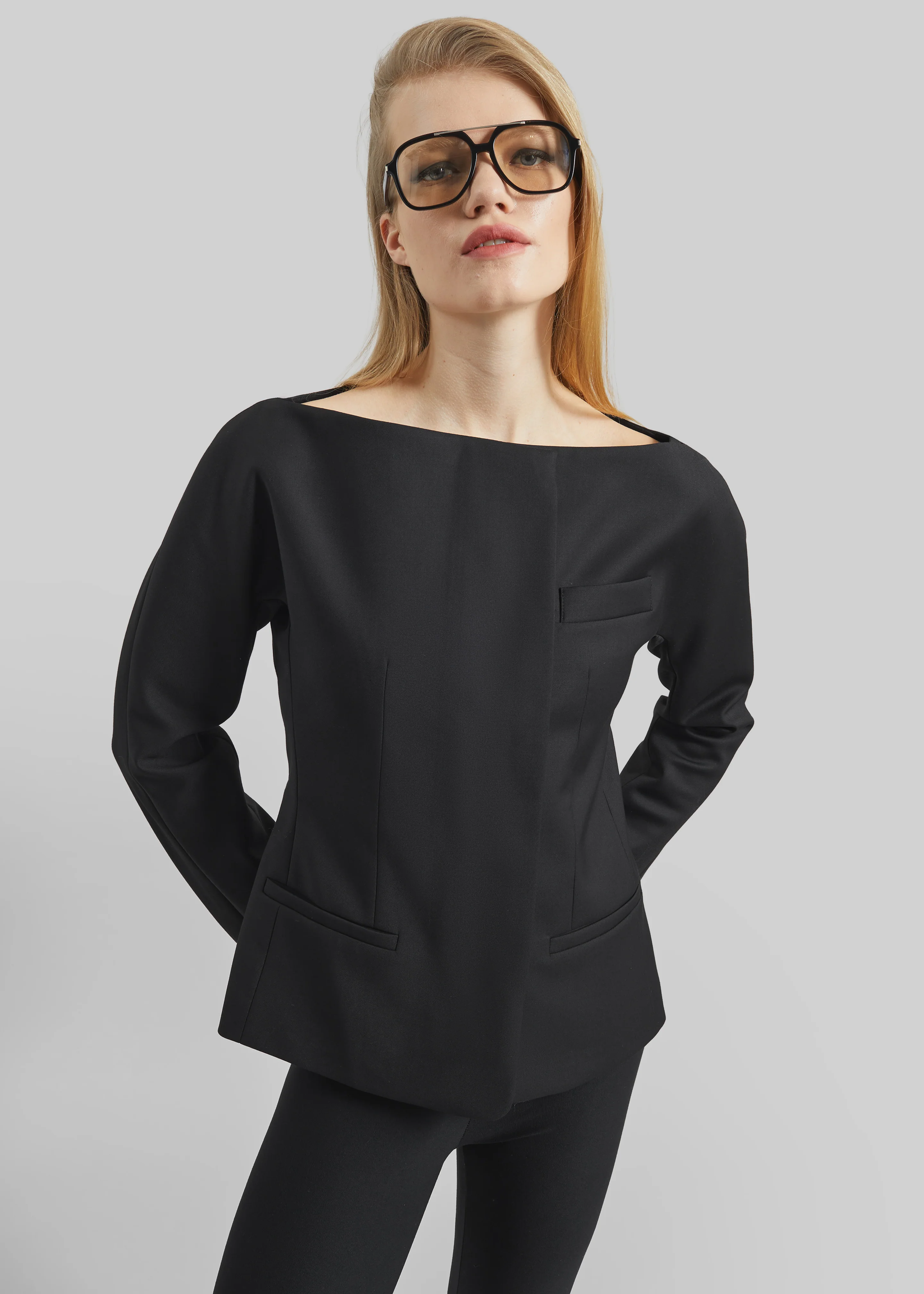 Troense Boatneck Tailored Blazer - Black - Image 5