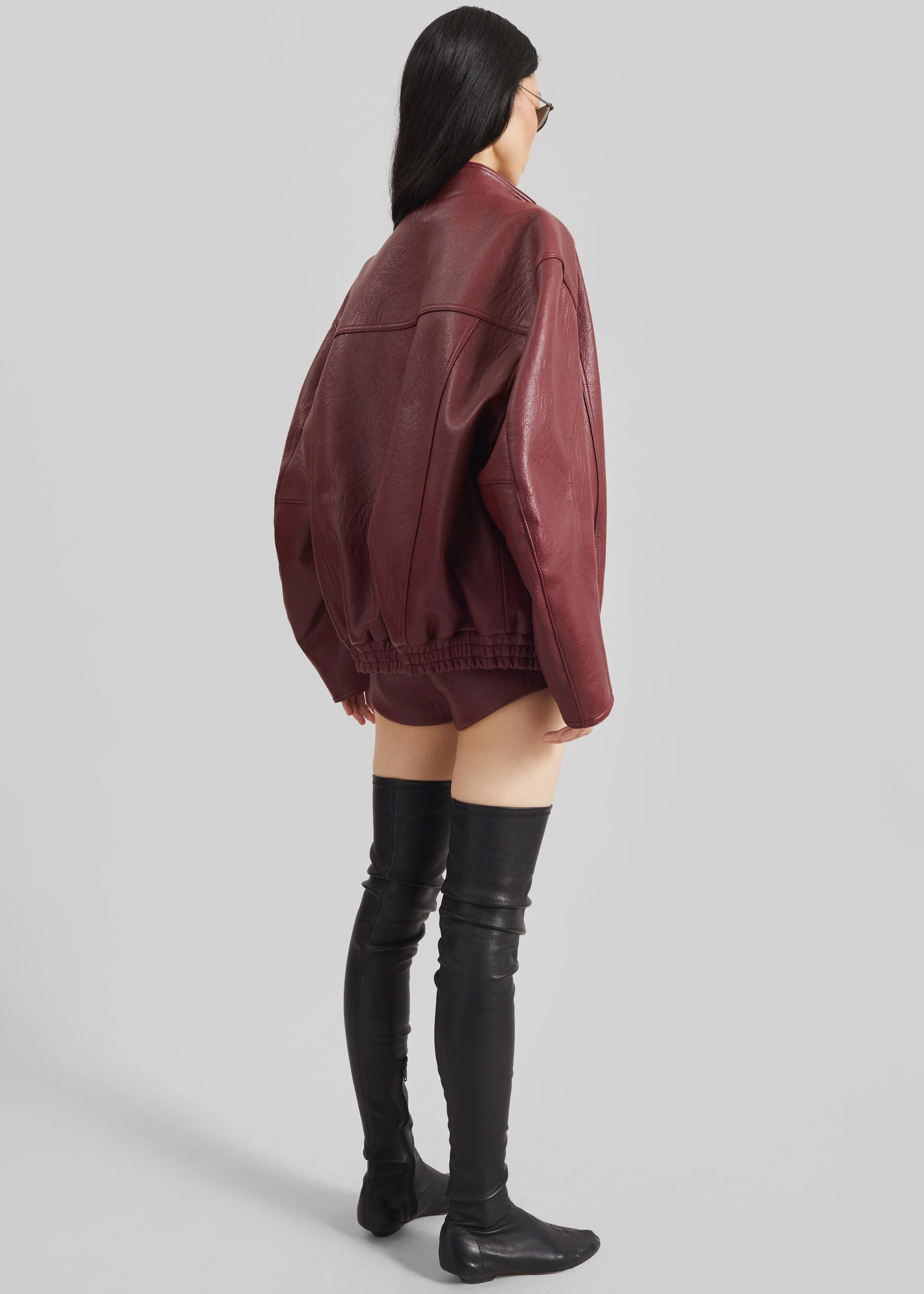Troye Faux Leather Bomber Jacket - Burgundy - Image 7
