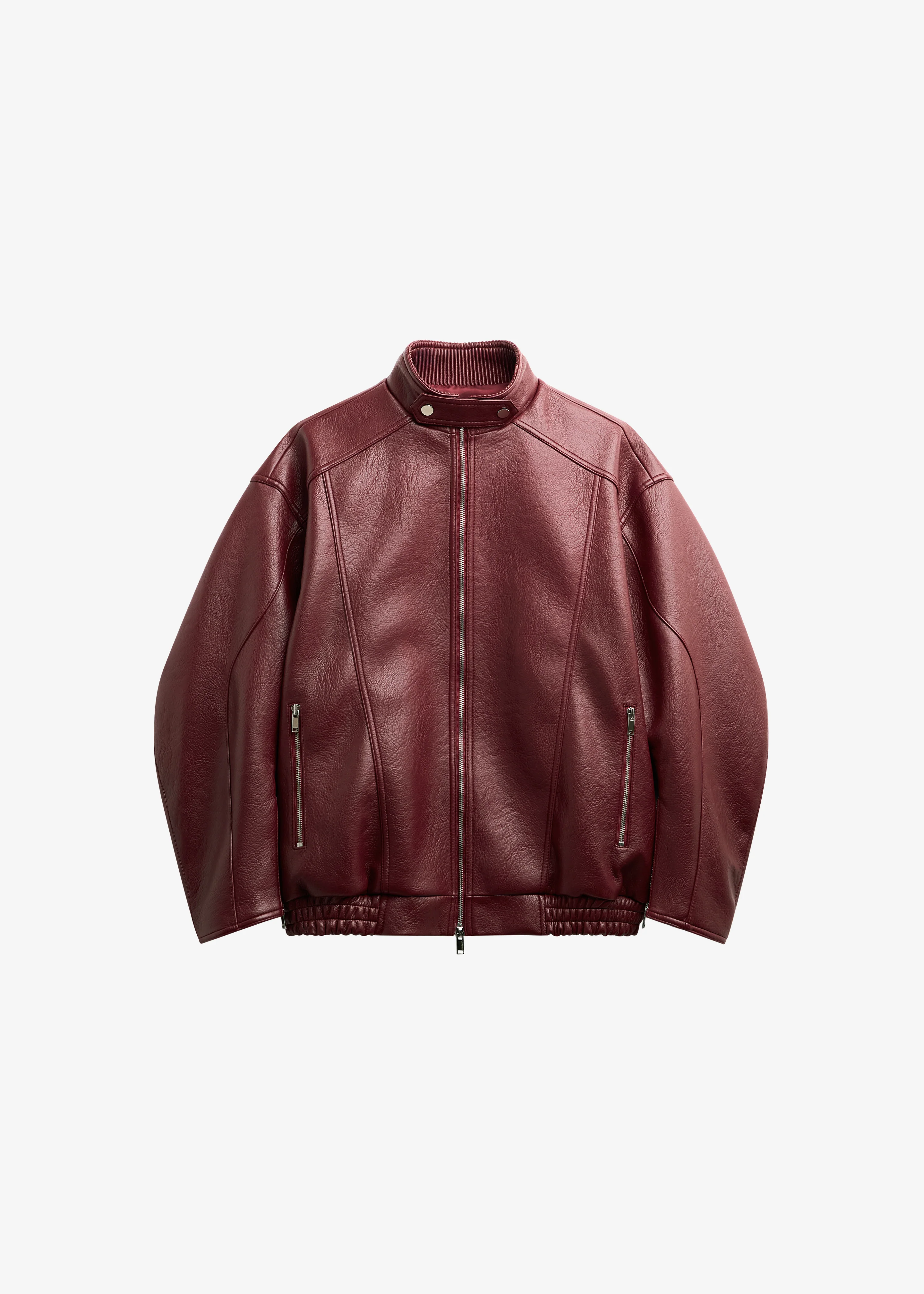 Troye Faux Leather Bomber Jacket - Burgundy - Image 8