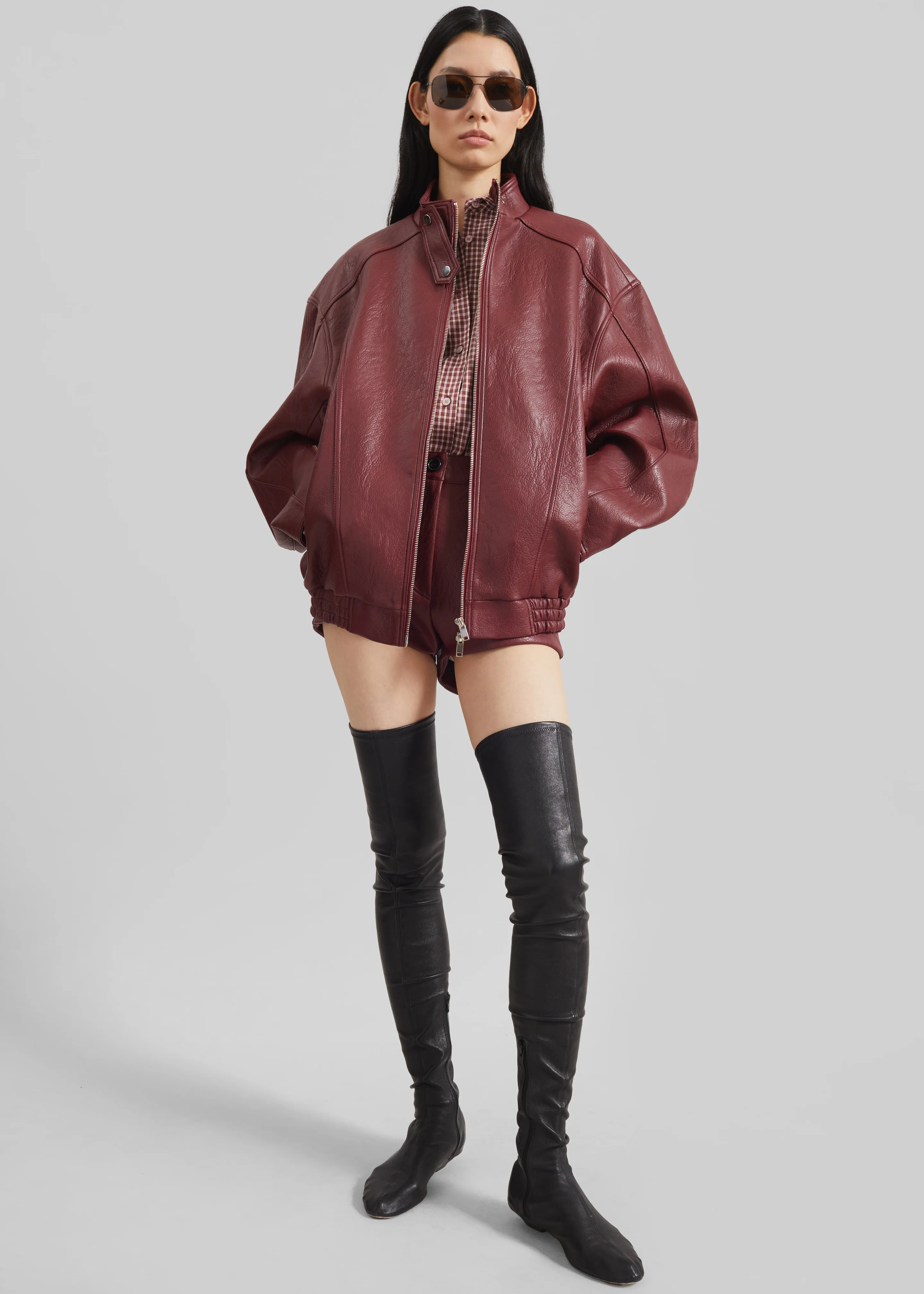 Troye Faux Leather Hot Pants - Burgundy - Image 6