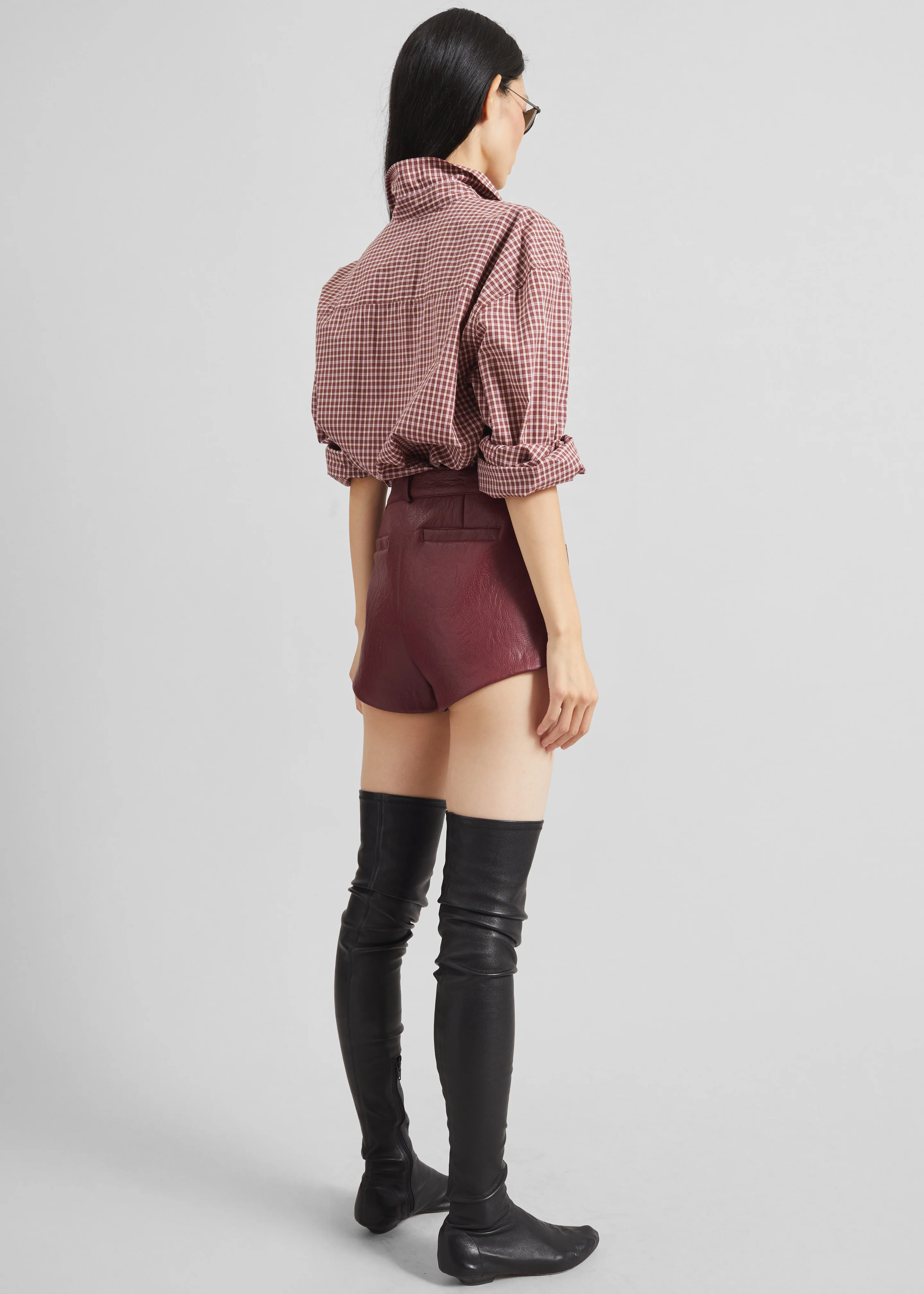 Troye Faux Leather Hot Pants - Burgundy - Image 7