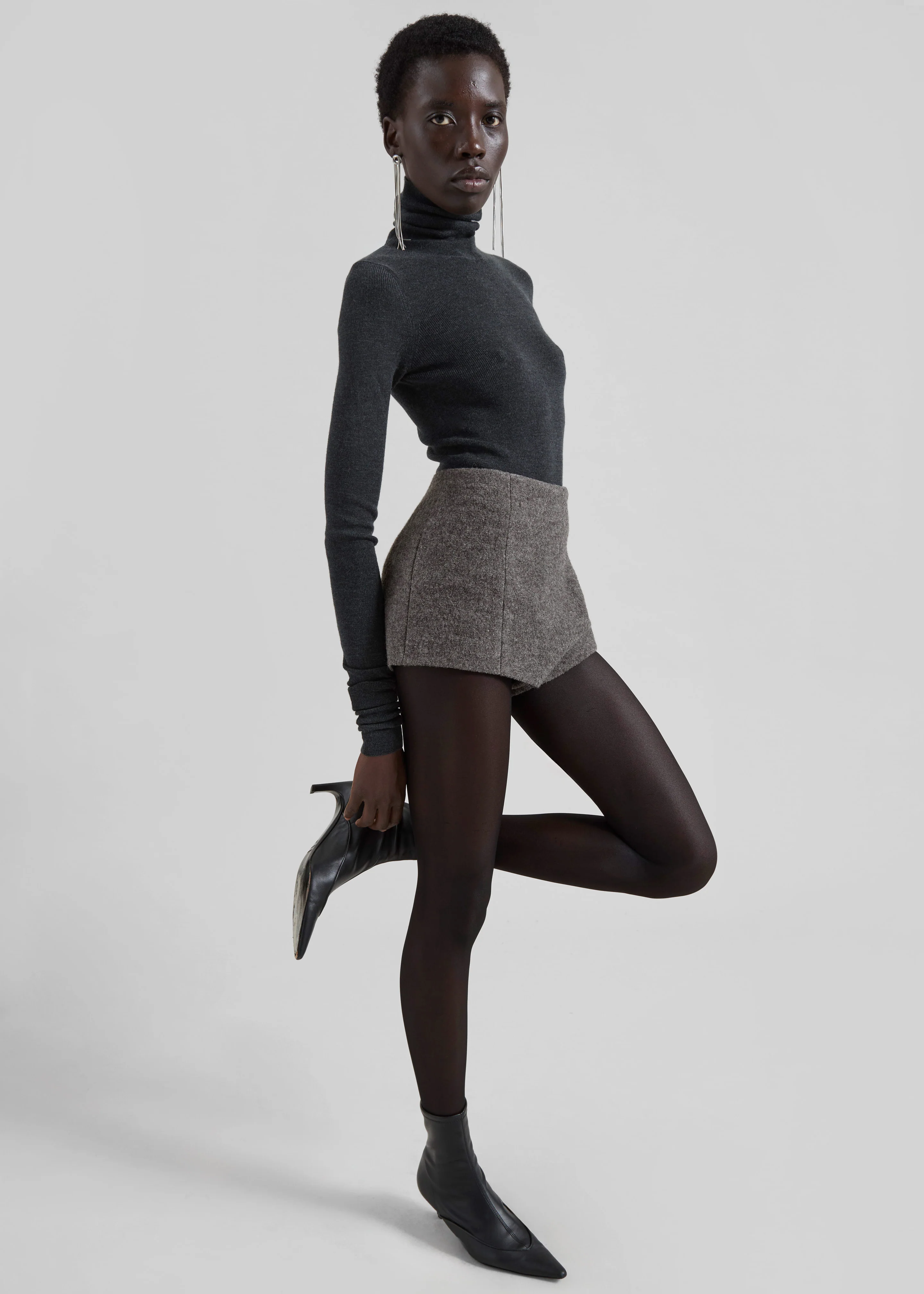 Utica Thin Turtleneck Sweater - Dark Grey Melange - Image 3