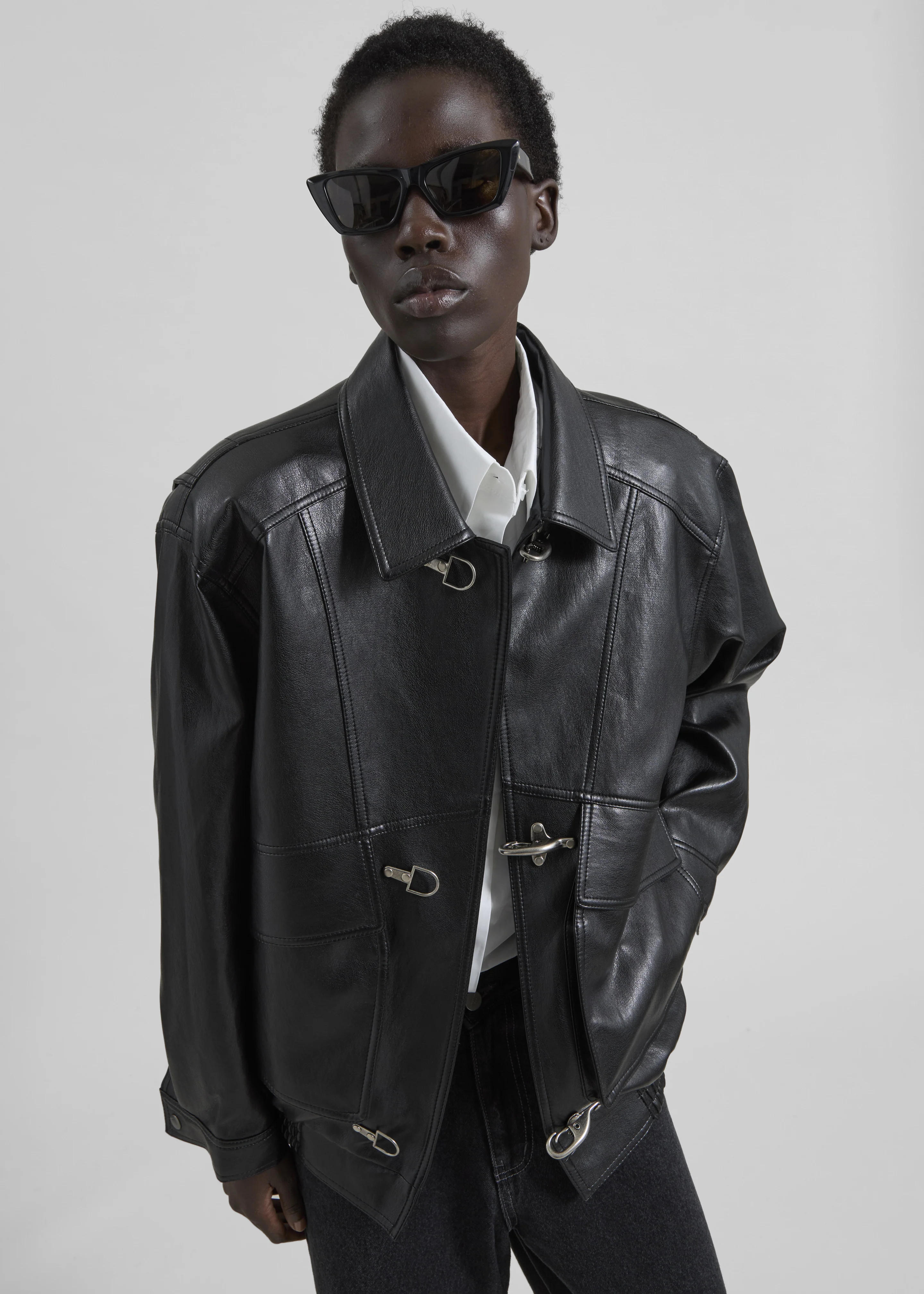 Utrecht Faux Leather Buckle Jacket - Black - Image 3